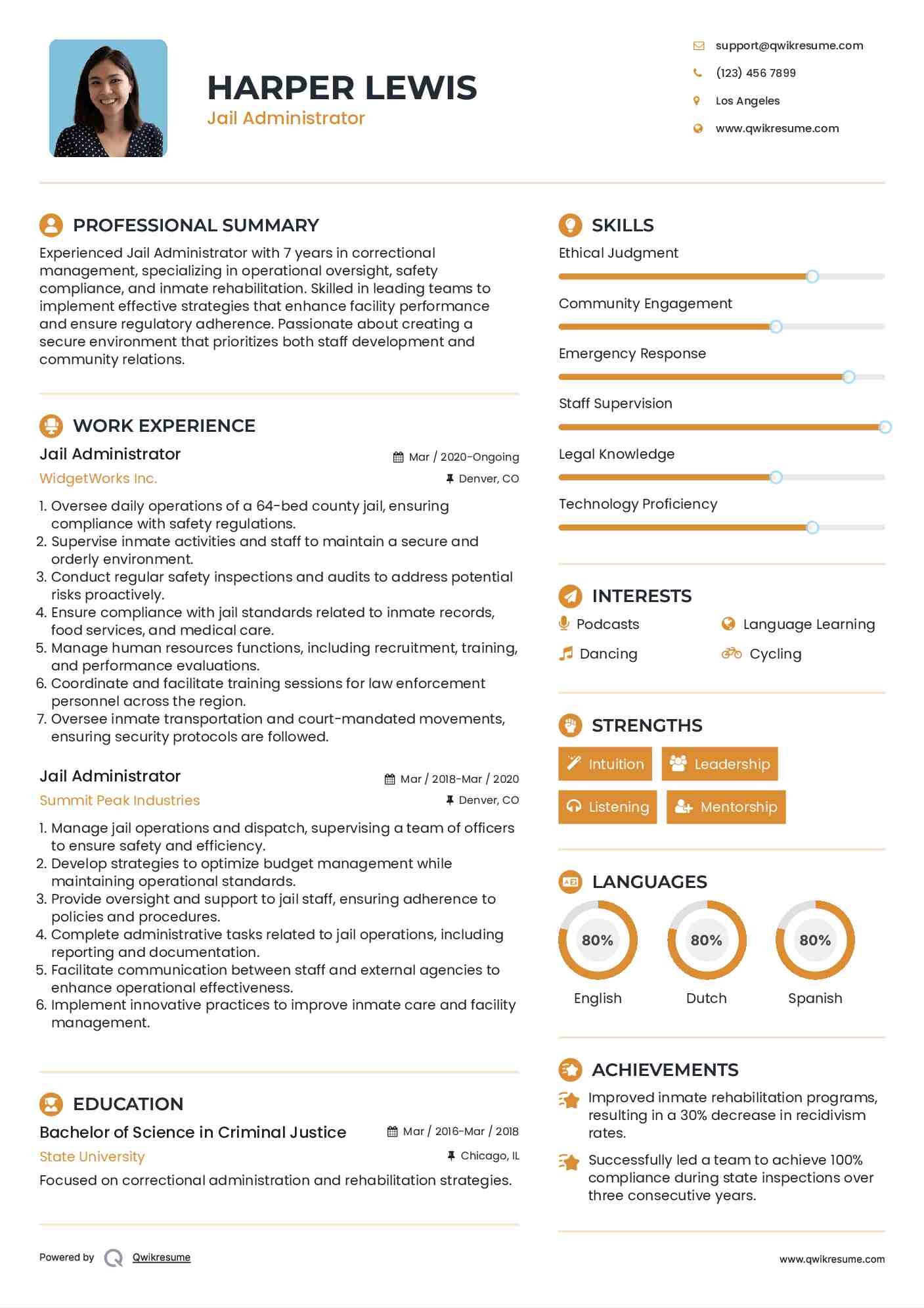 Jail Administrator Resume Model