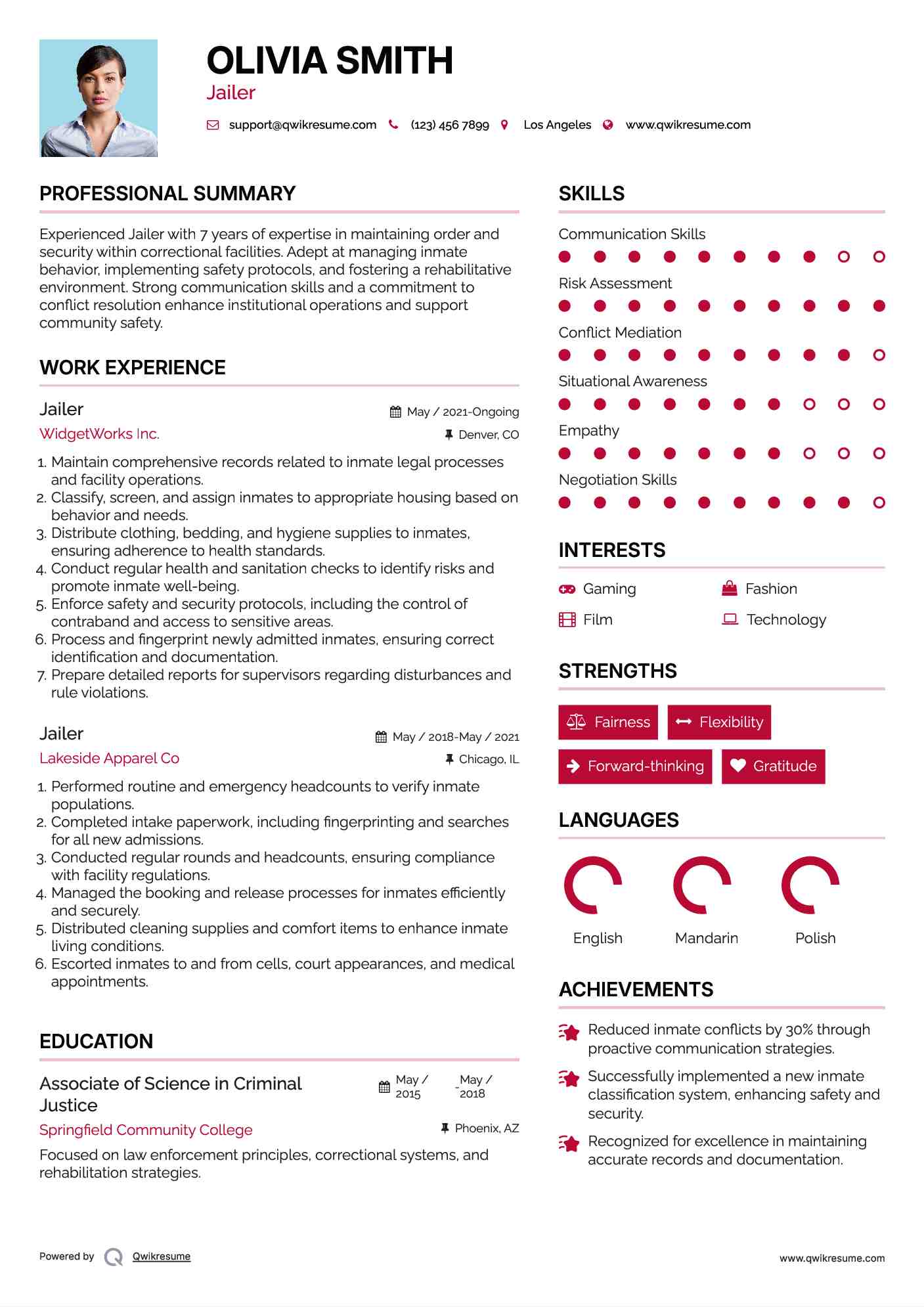 Jailer Resume Model