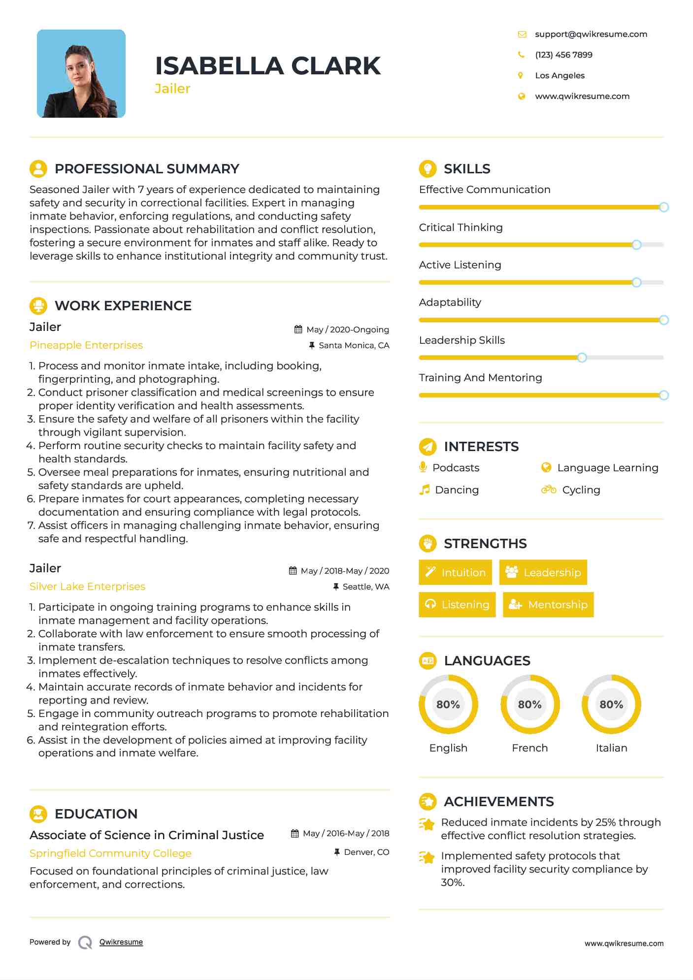 Jailer Resume Sample
