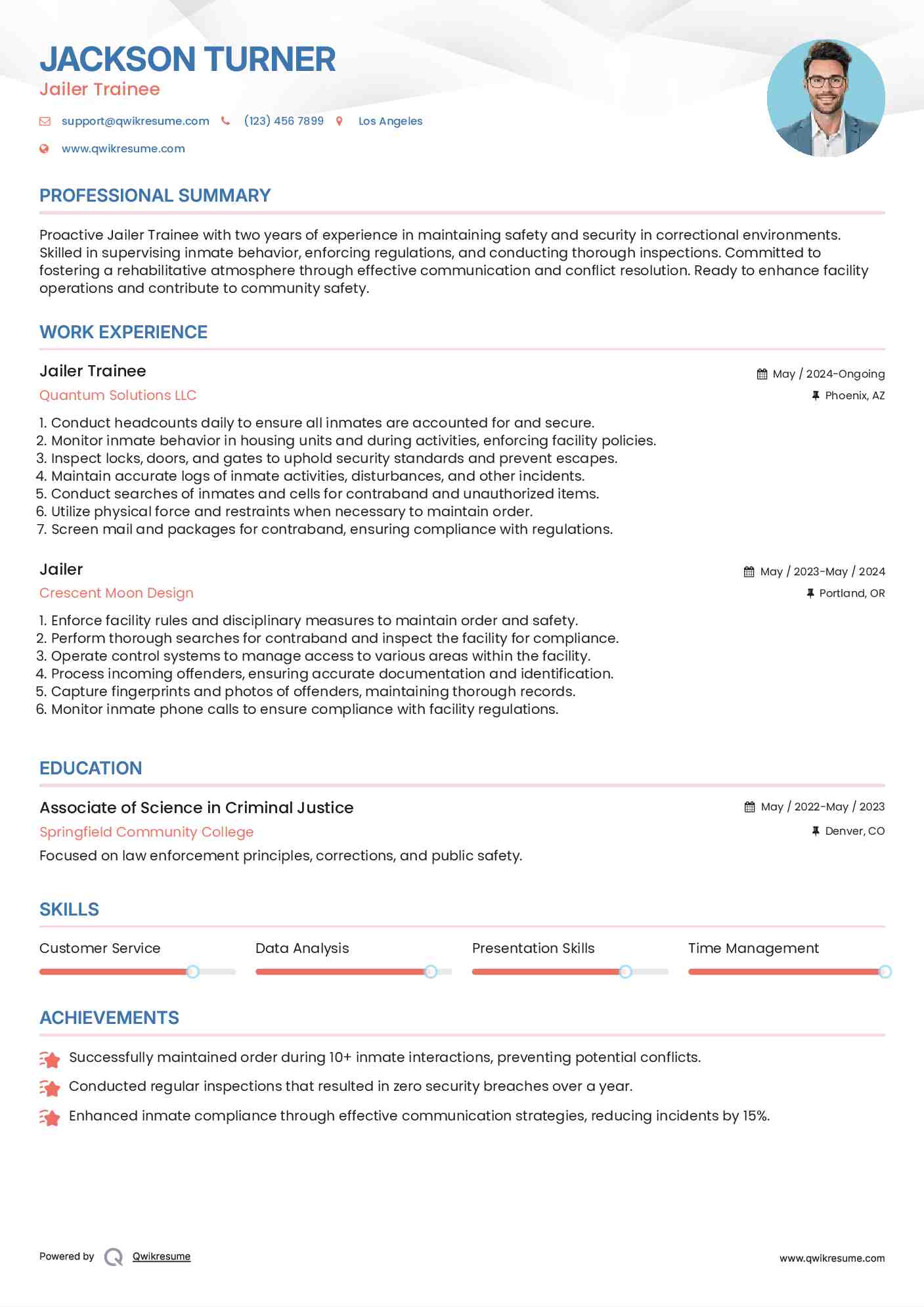 Jailer Trainee Resume Example