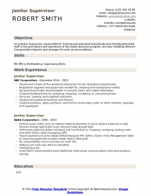 Janitor Supervisor Resume Samples QwikResume