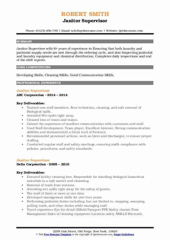 Janitor Supervisor Resume Samples QwikResume