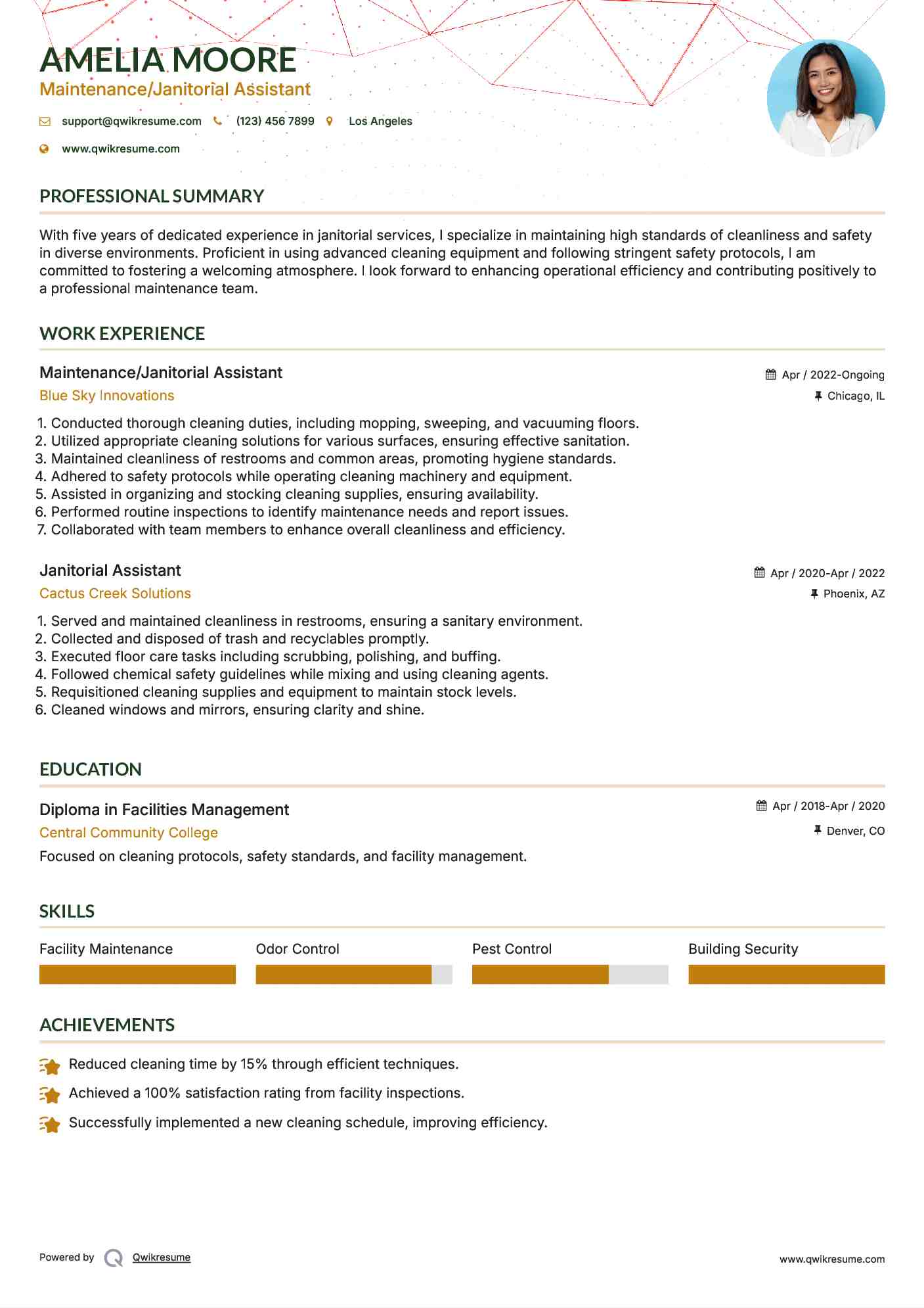 Maintenance/Janitorial Assistant Resume Template