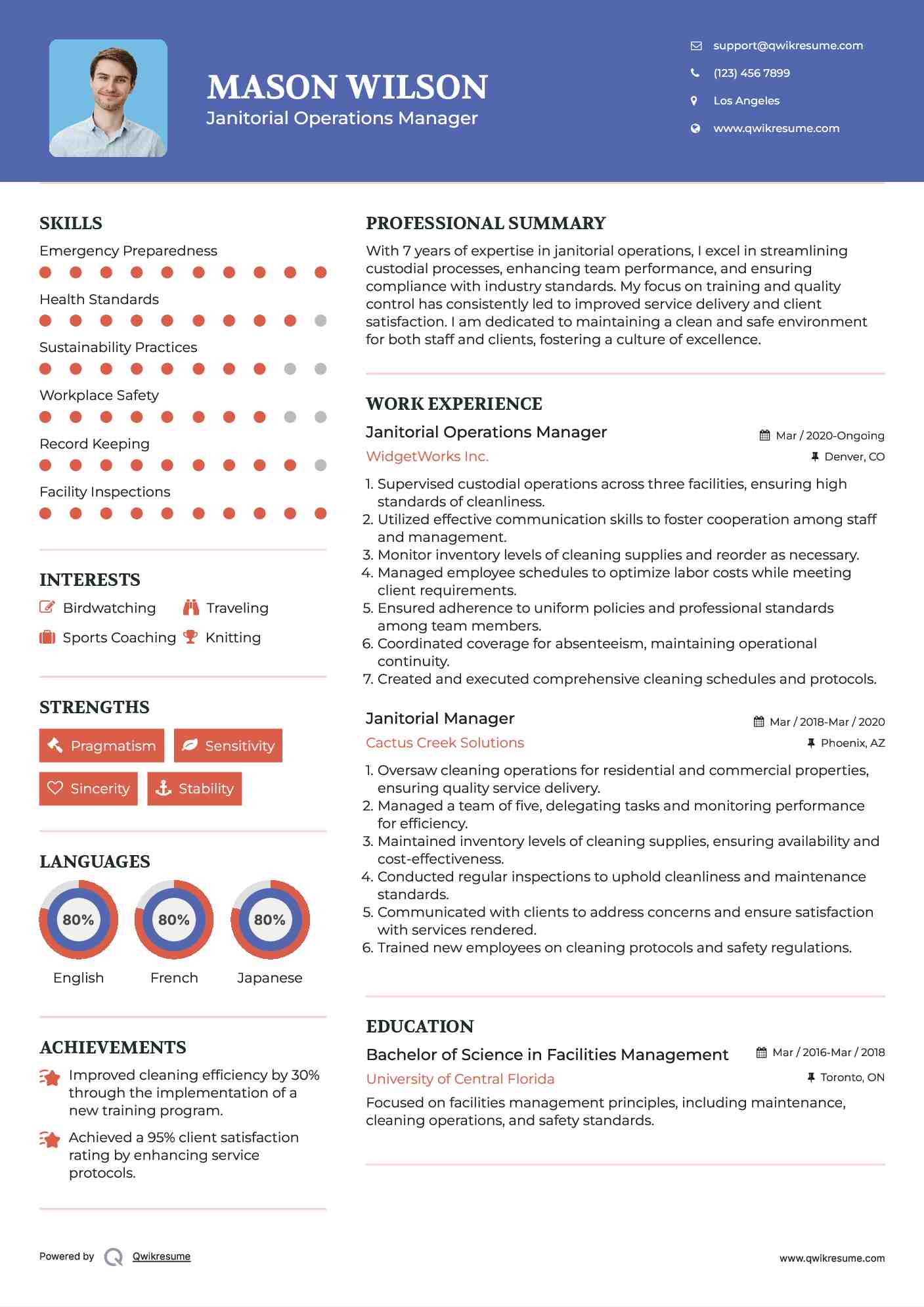 Janitorial Operations Manager Resume Template