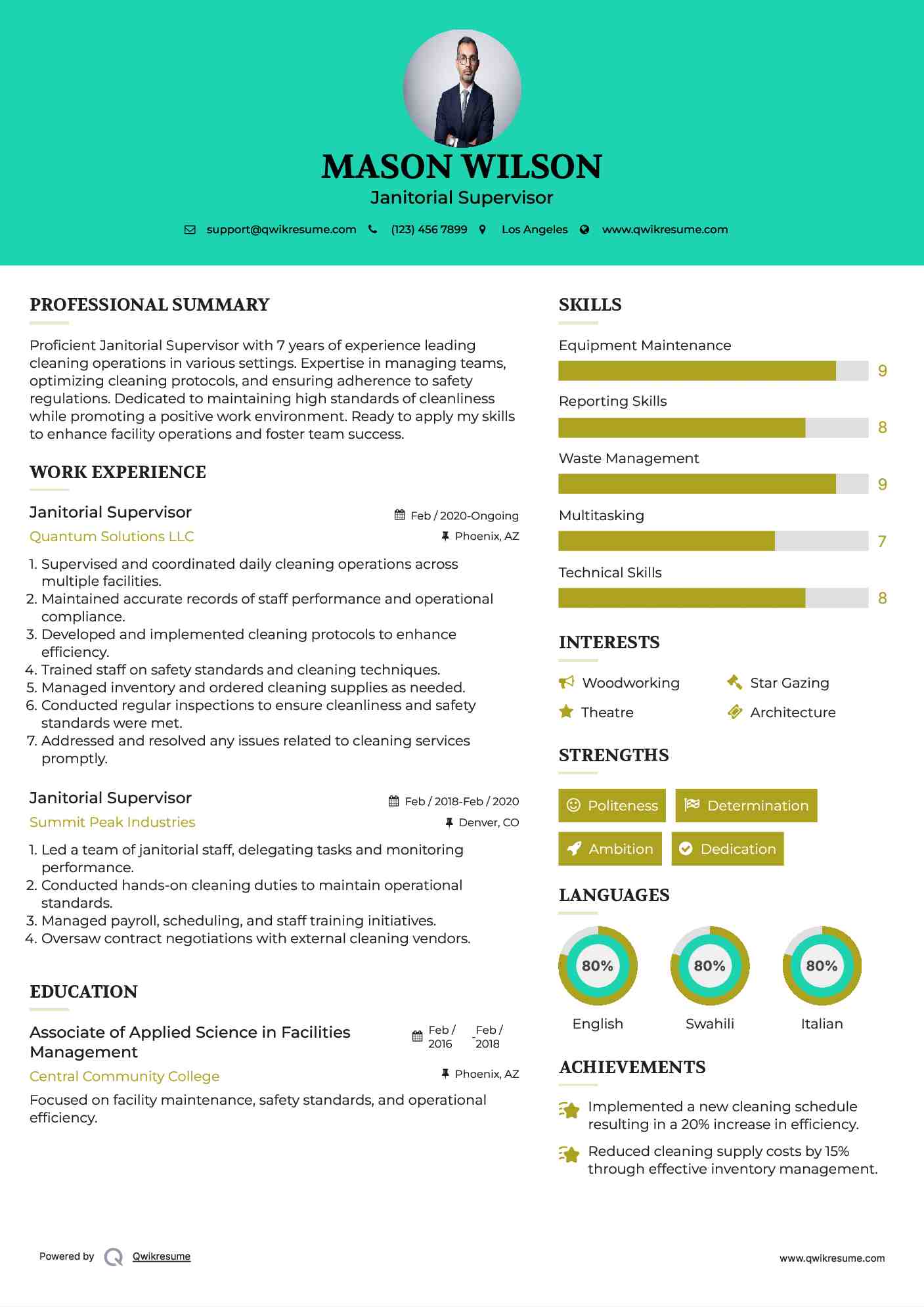 Janitorial Supervisor Resume Template