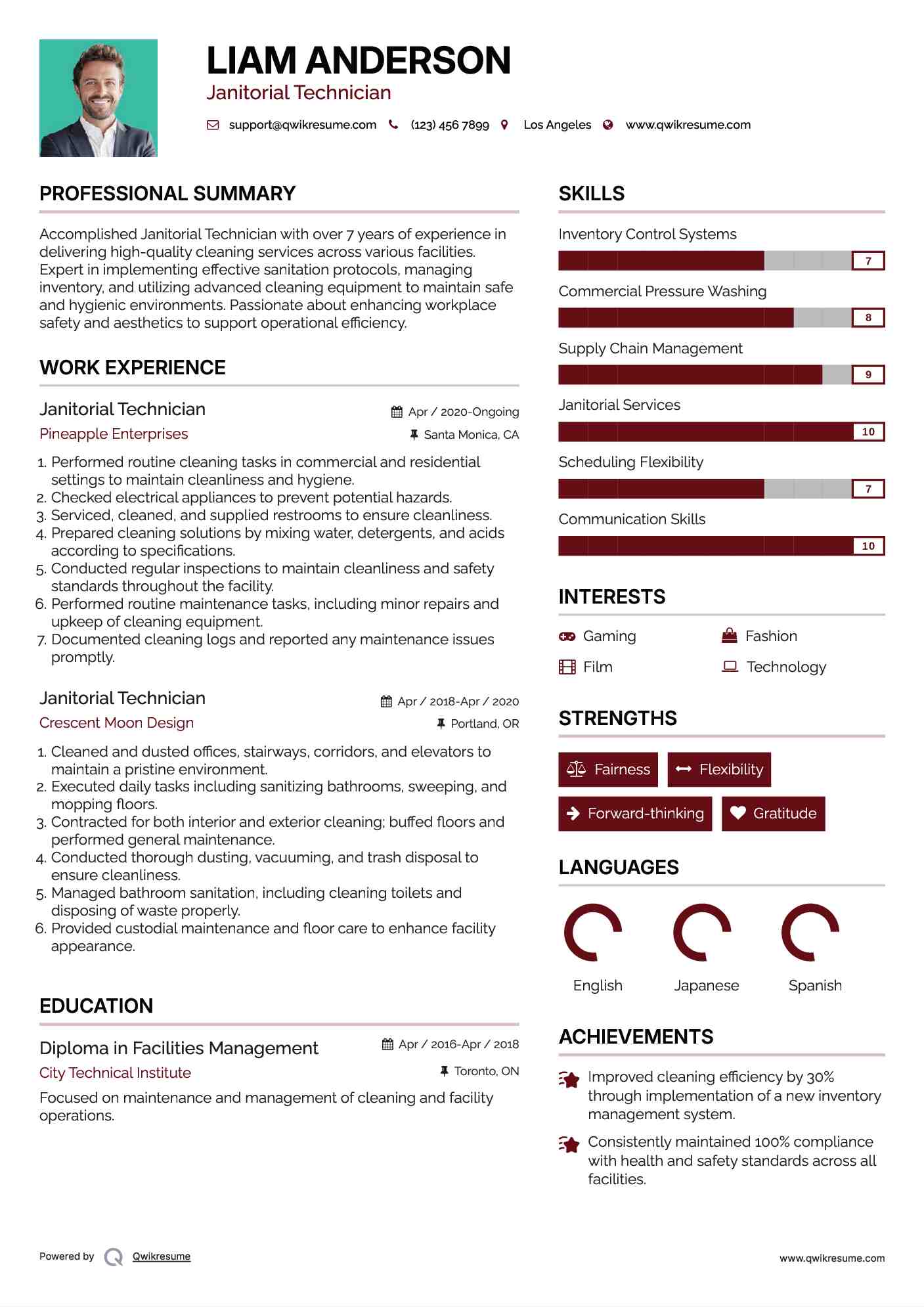 Janitorial Technician Resume Template