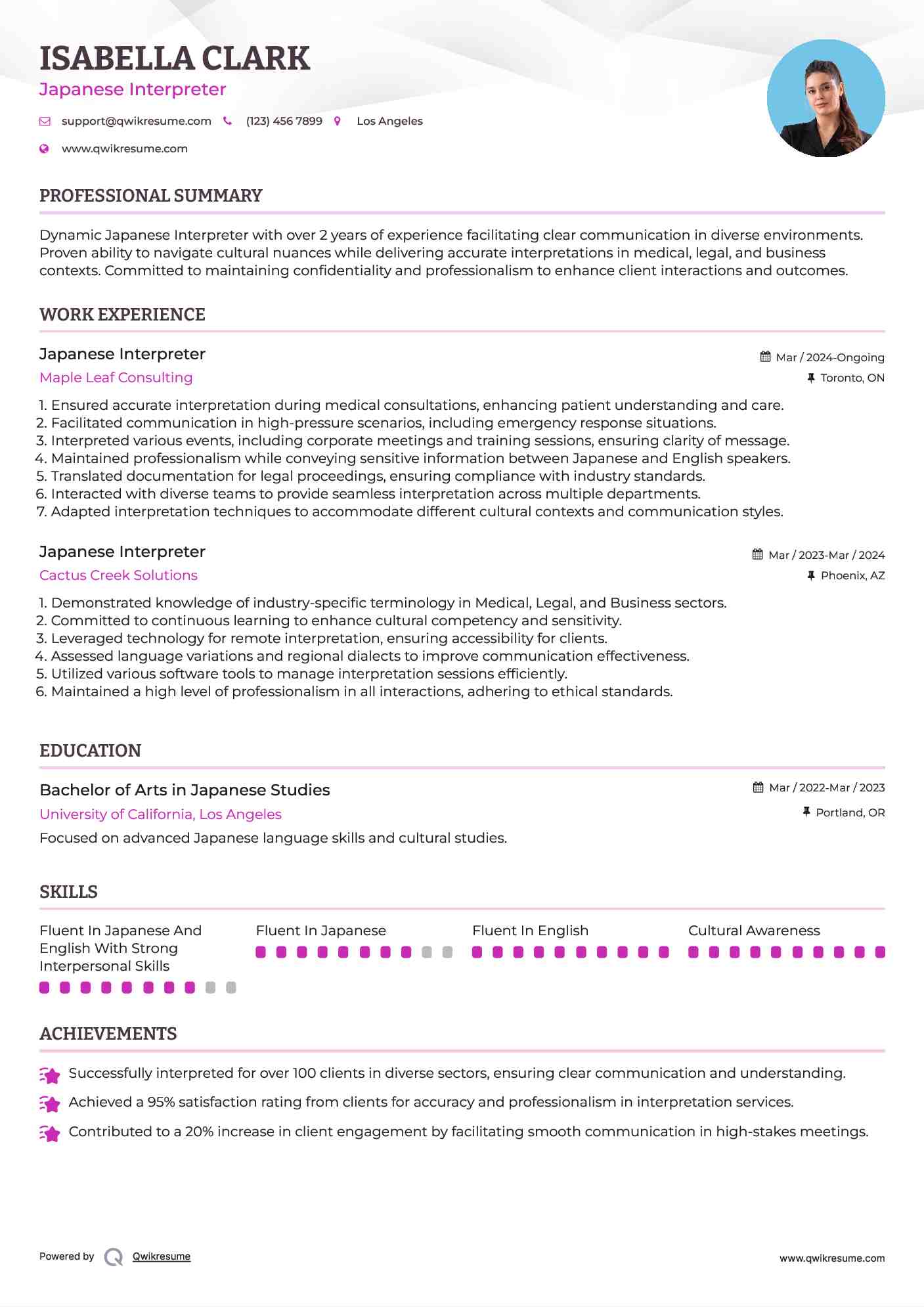 Japanese Interpreter Resume Model