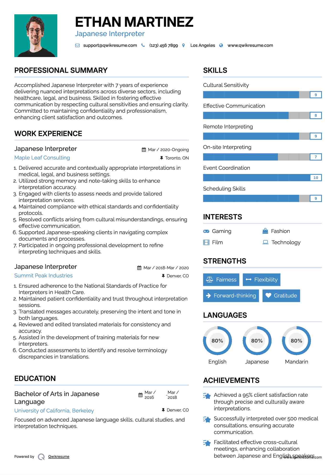 Japanese Interpreter Resume Example