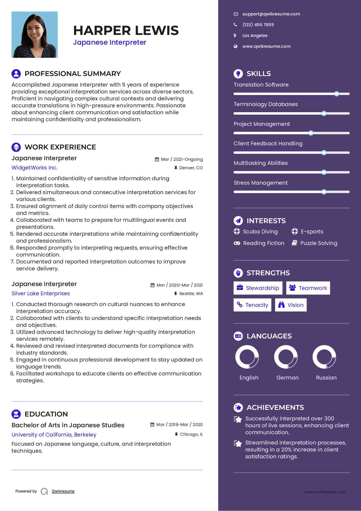 Japanese Interpreter Resume Sample