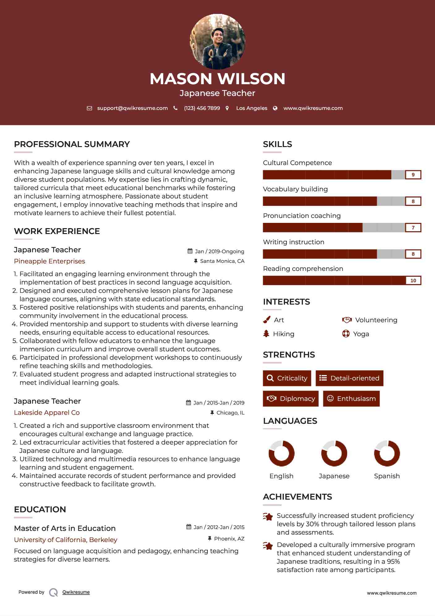 10 Japanese Teacher Resume Samples - Japanese Teacher 1703855259 Pdf 