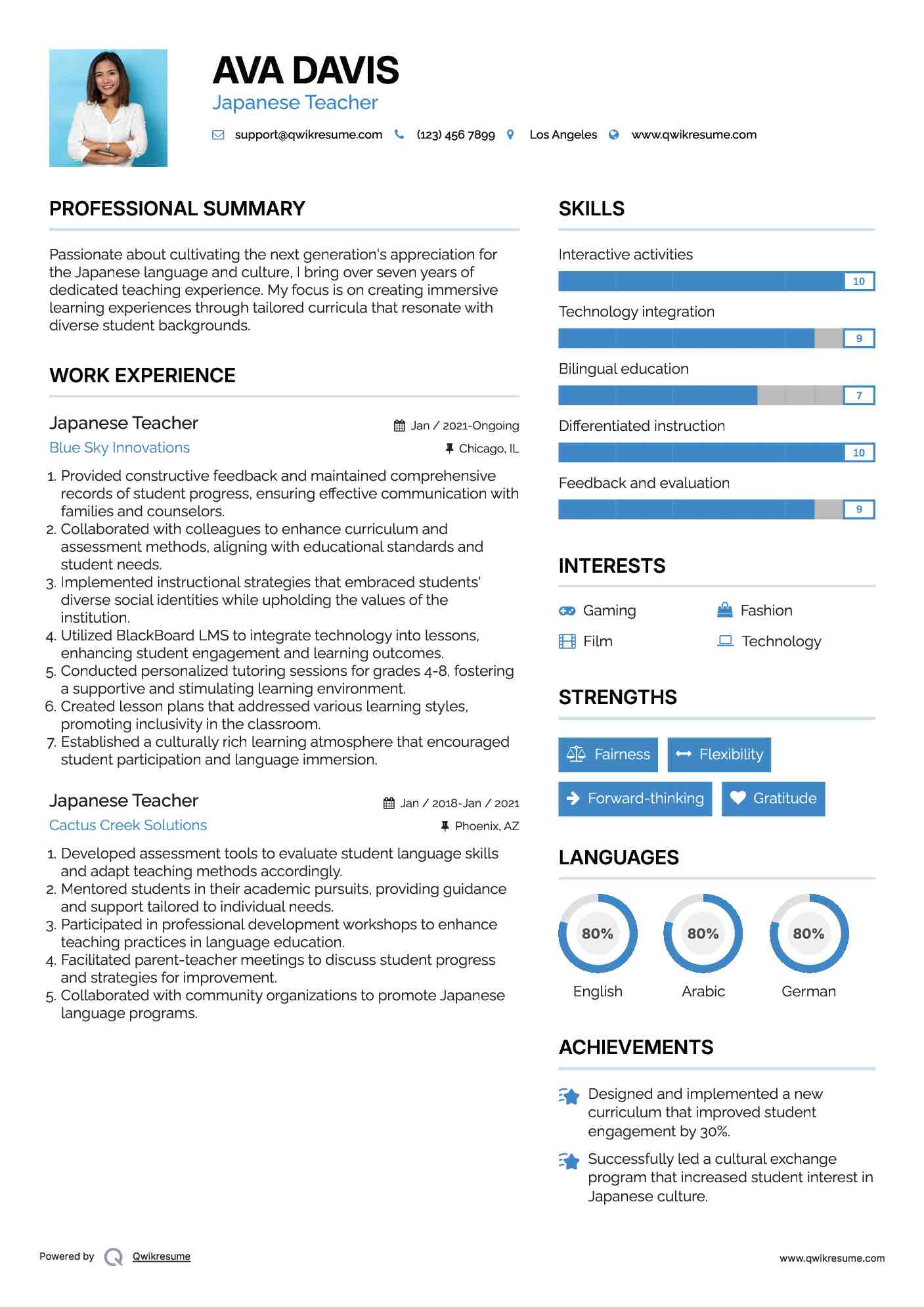 Japanese Teacher Resume Model