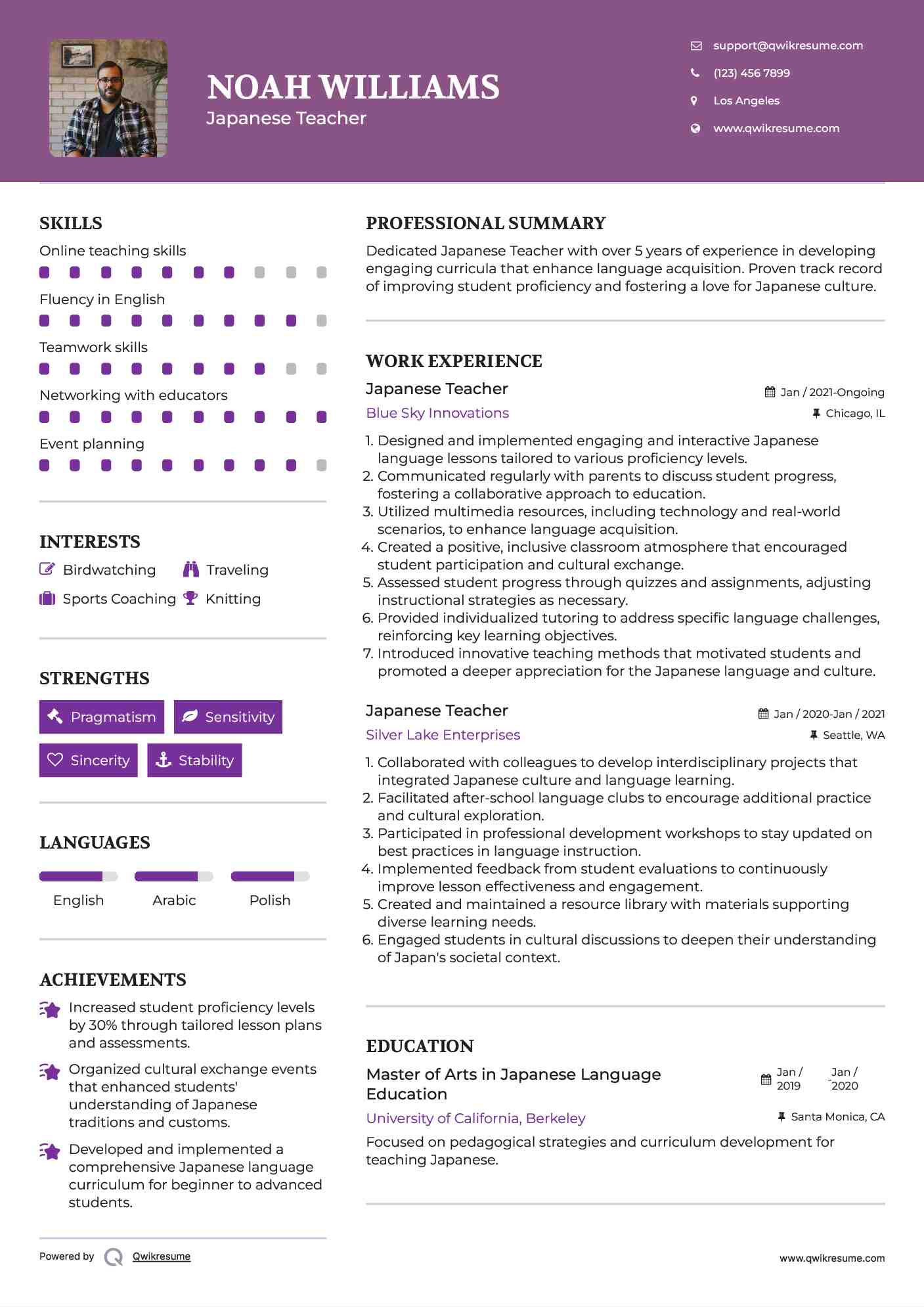 Japanese Teacher Resume Model