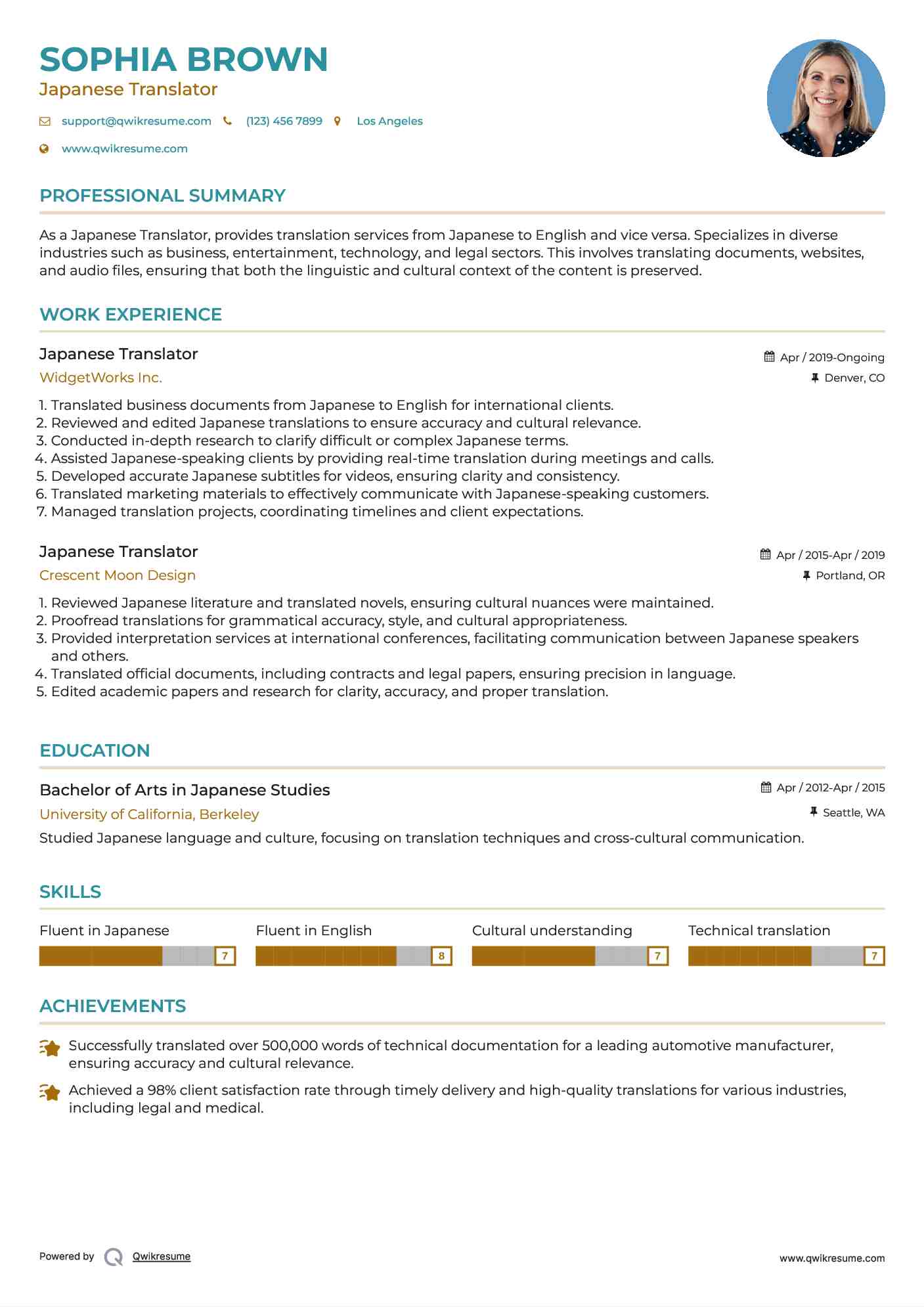 Japanese Translator Resume Template