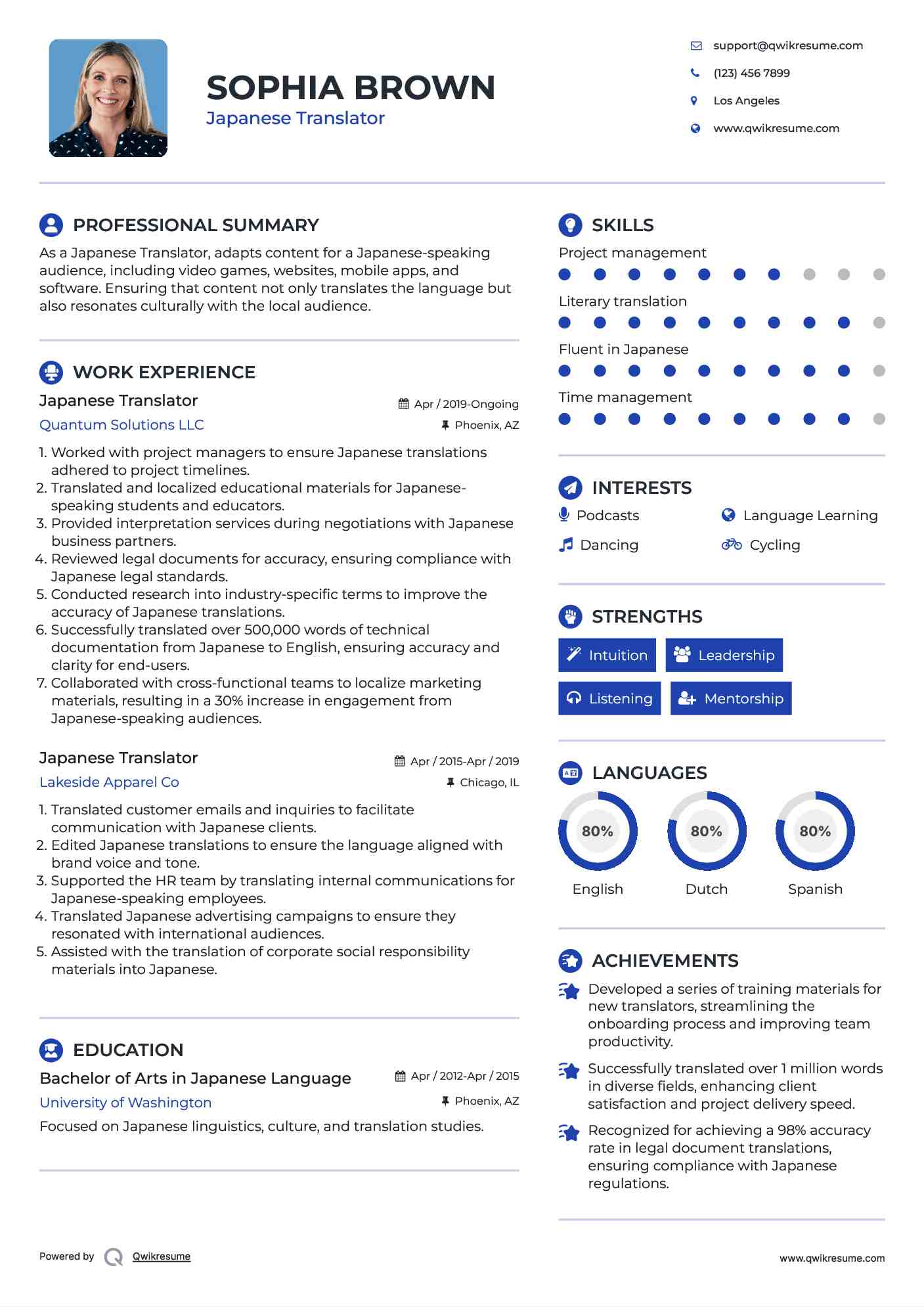 Japanese Translator Resume Template