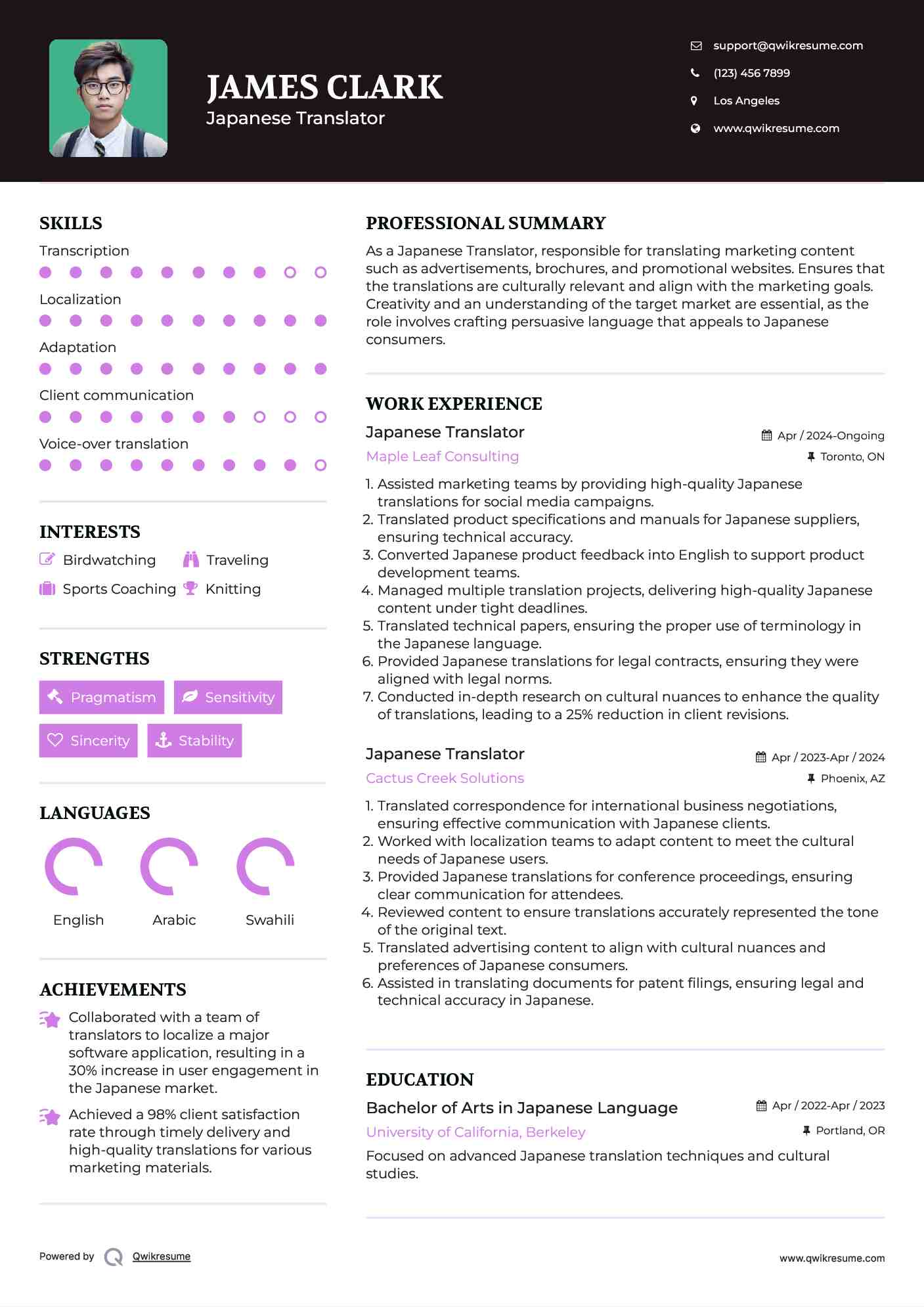 Japanese Translator Resume Template