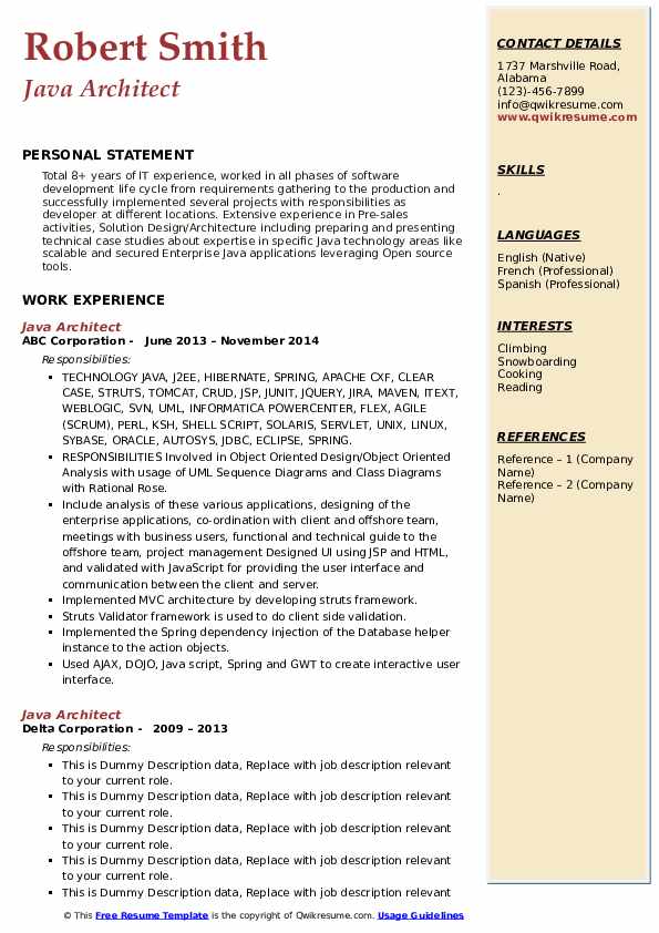 Java Architect Resume Samples | QwikResume