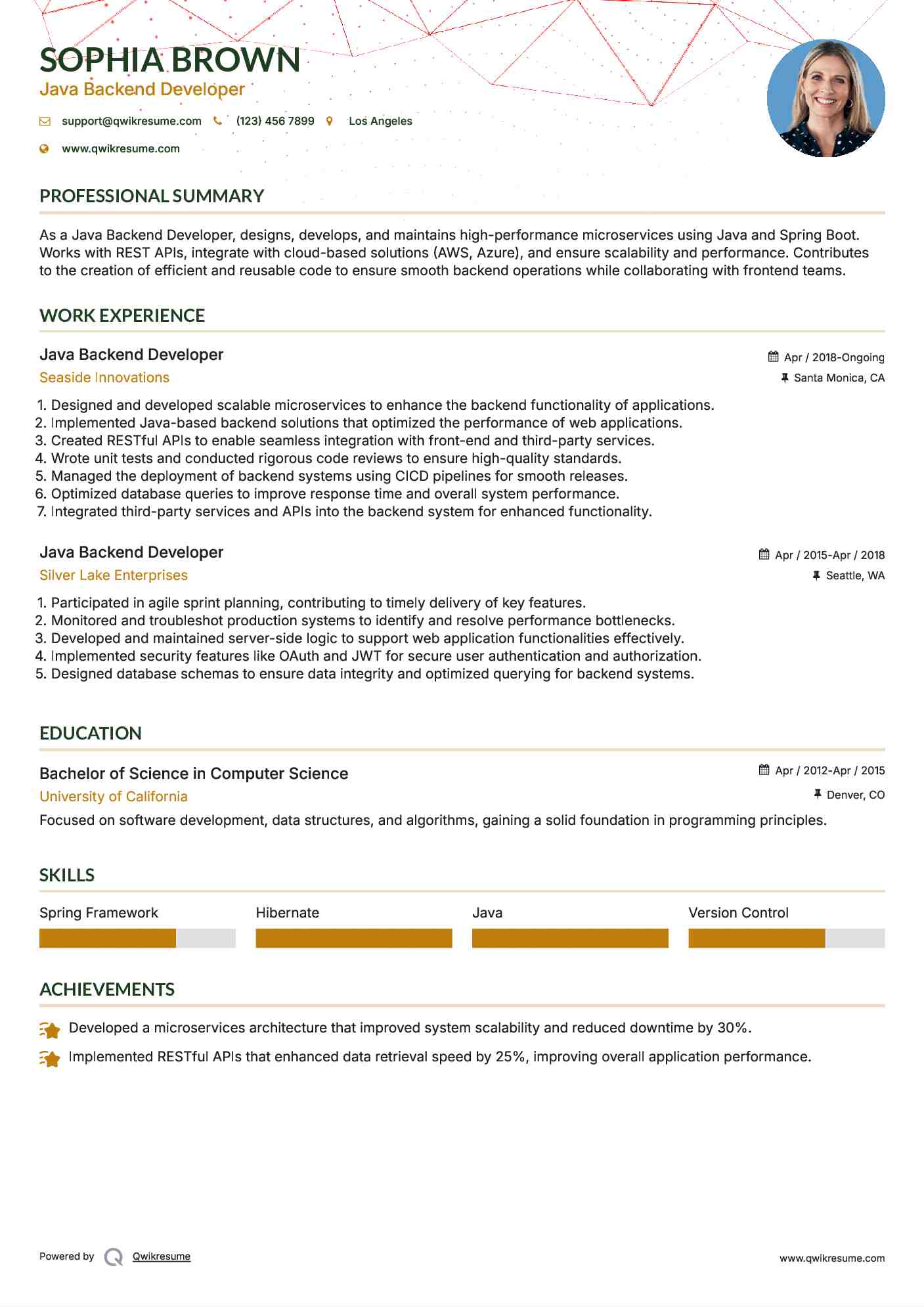 Java Backend Developer Resume Format