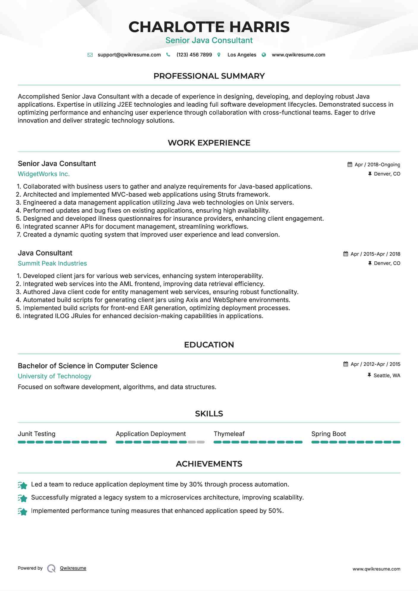 Senior Java Consultant Resume Format