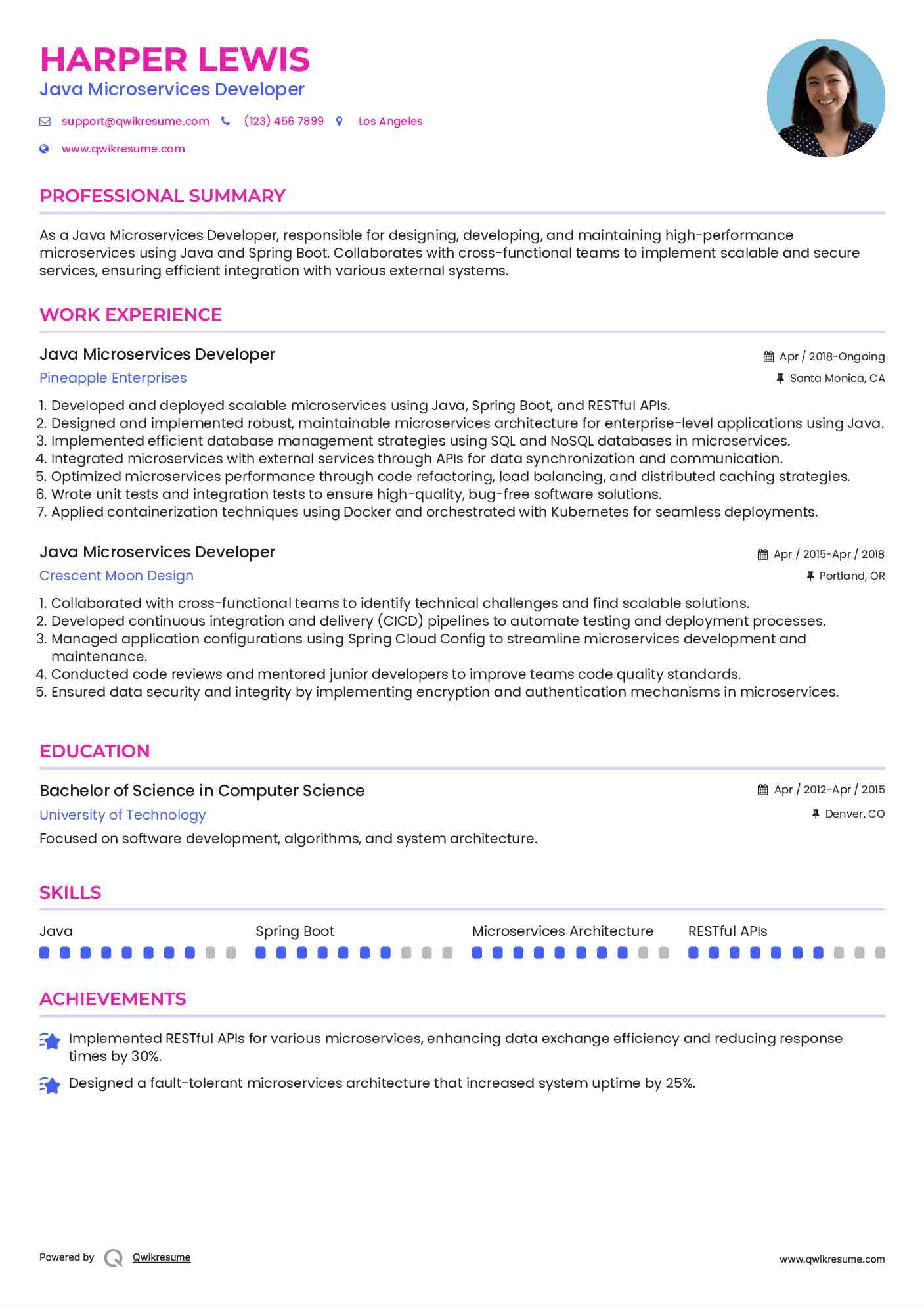 Java Microservices Developer Resume Template