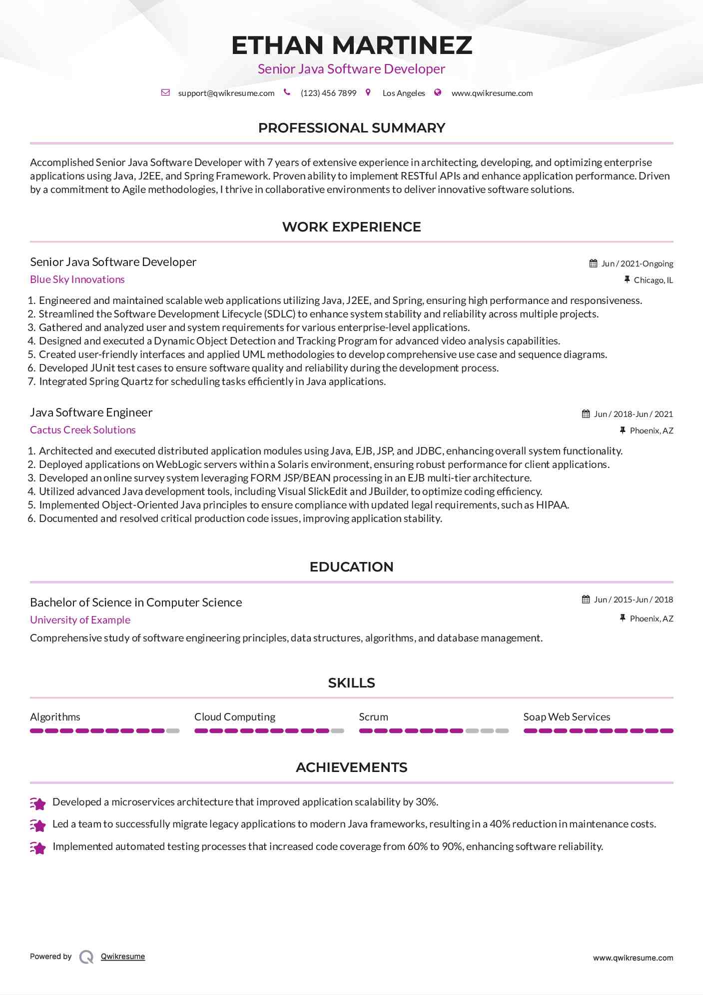 Senior Java Software Developer Resume Sample