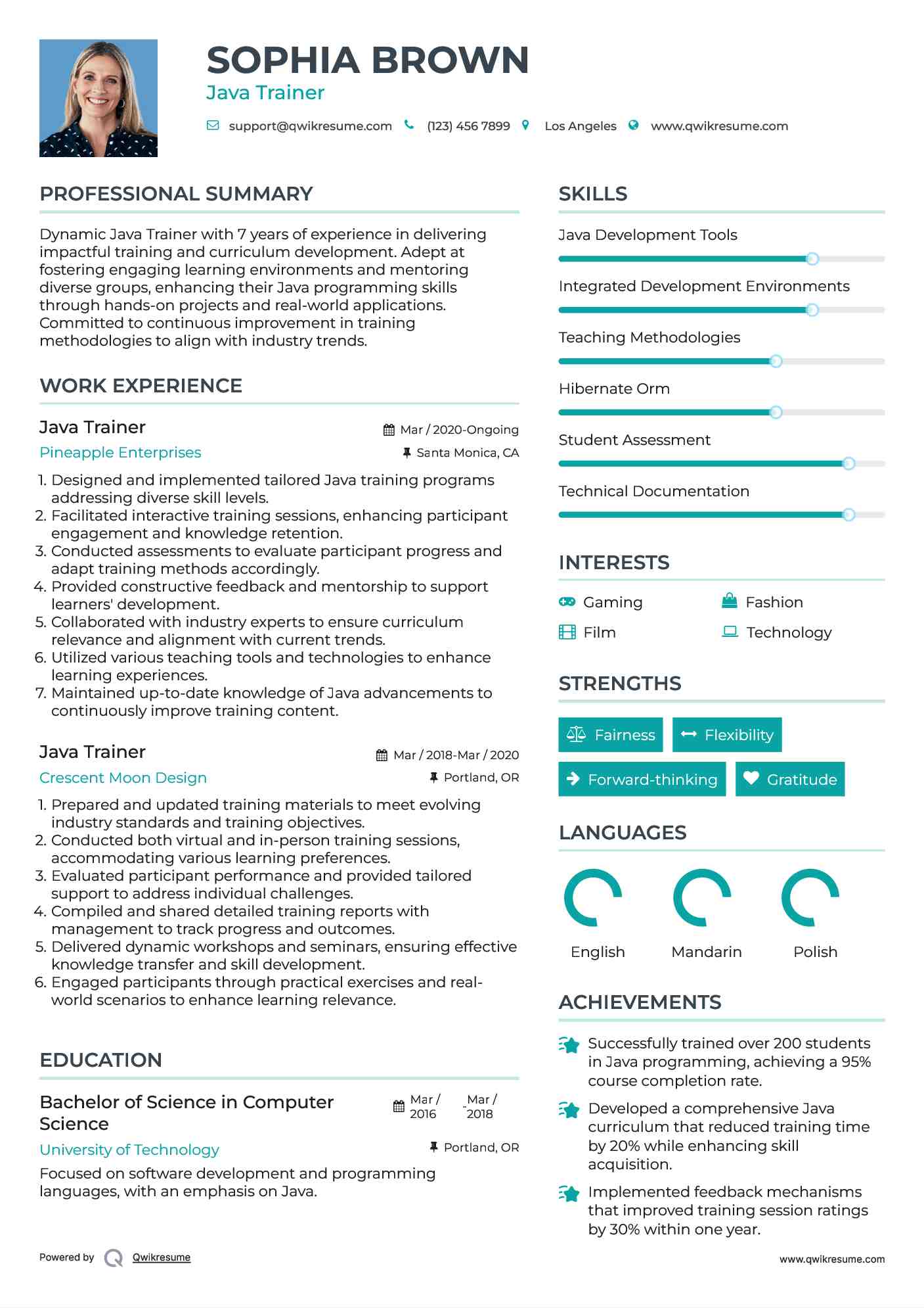 Java Trainer Resume Model