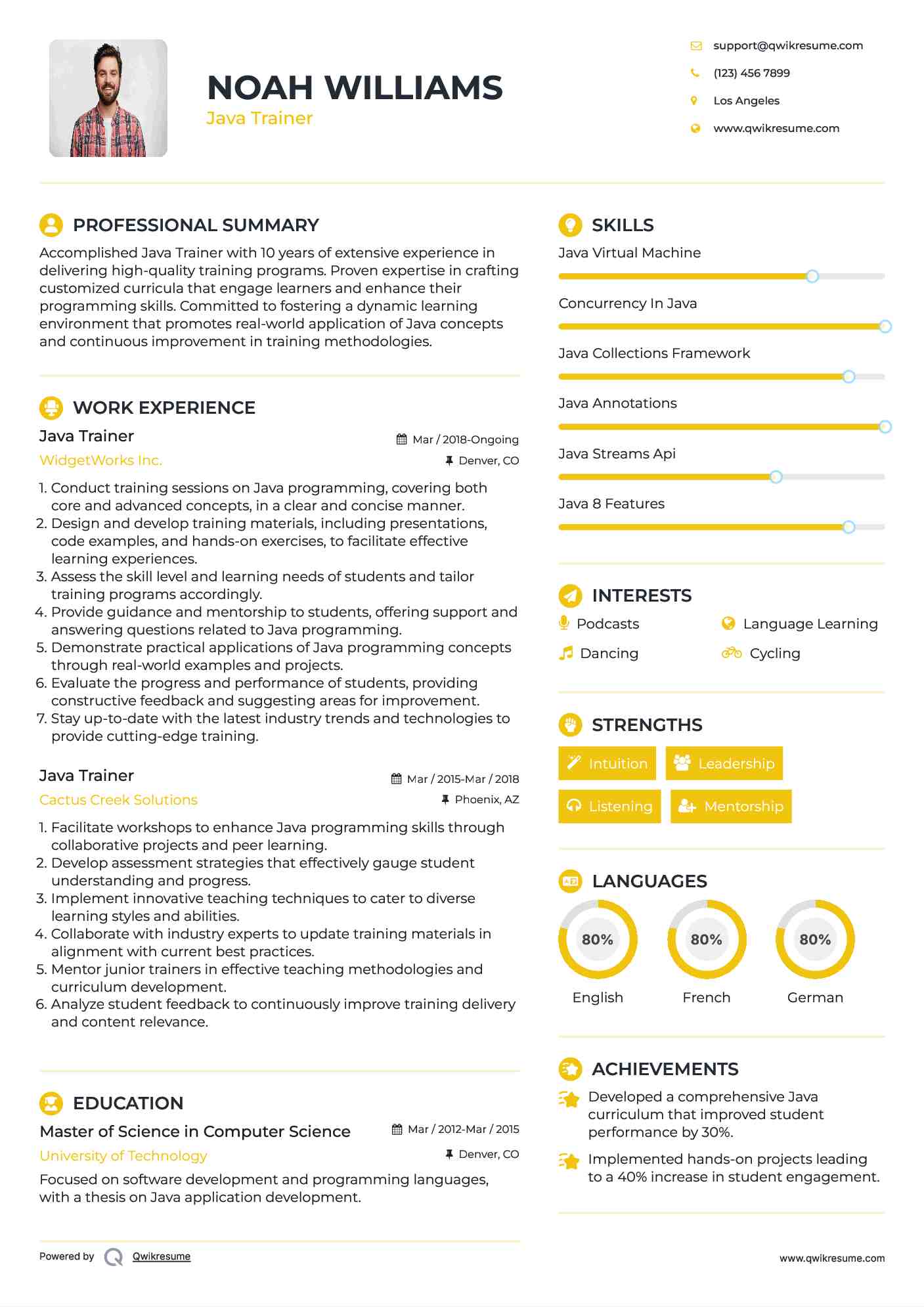 Java Trainer Resume Format