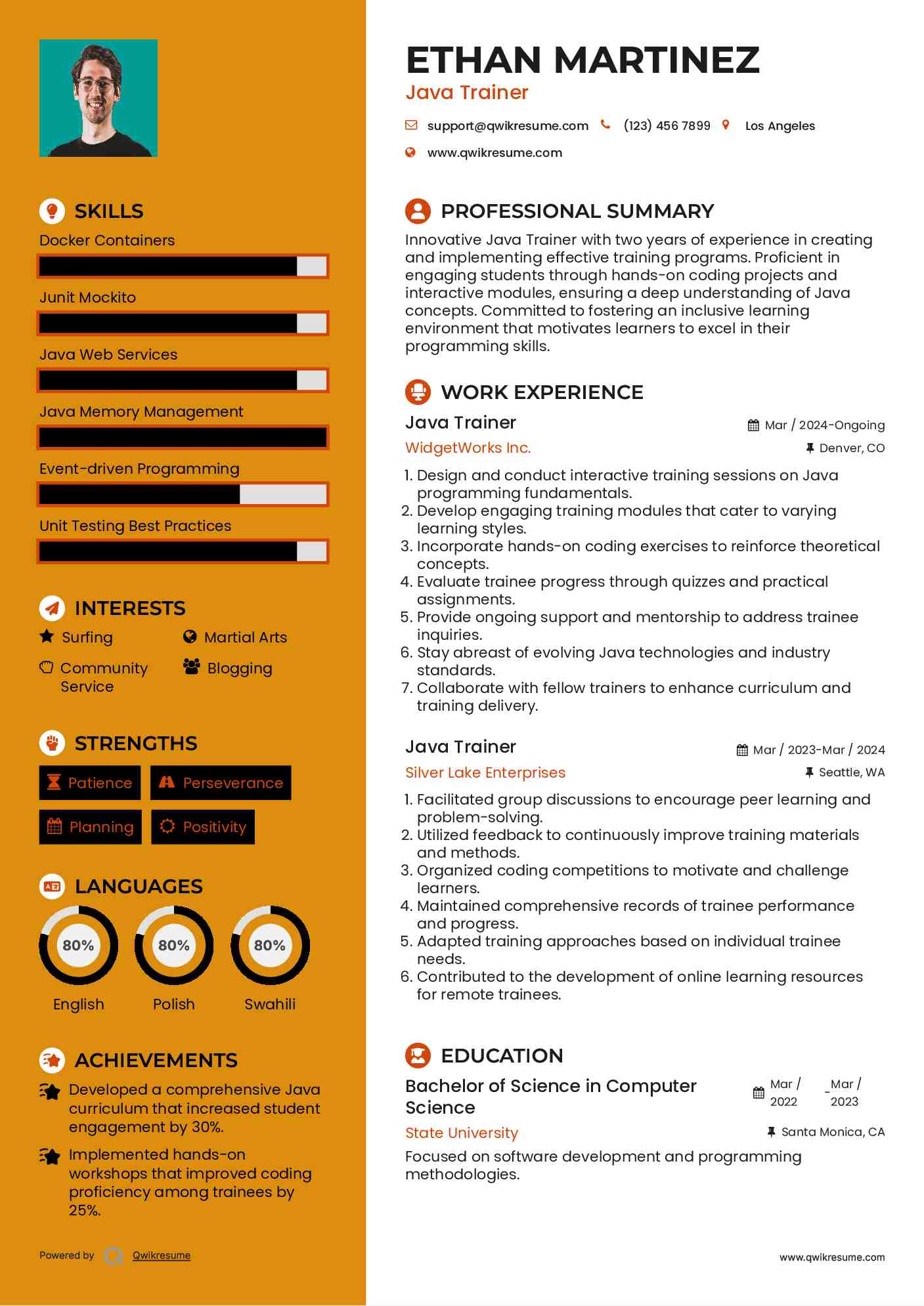 Java Trainer Resume Format