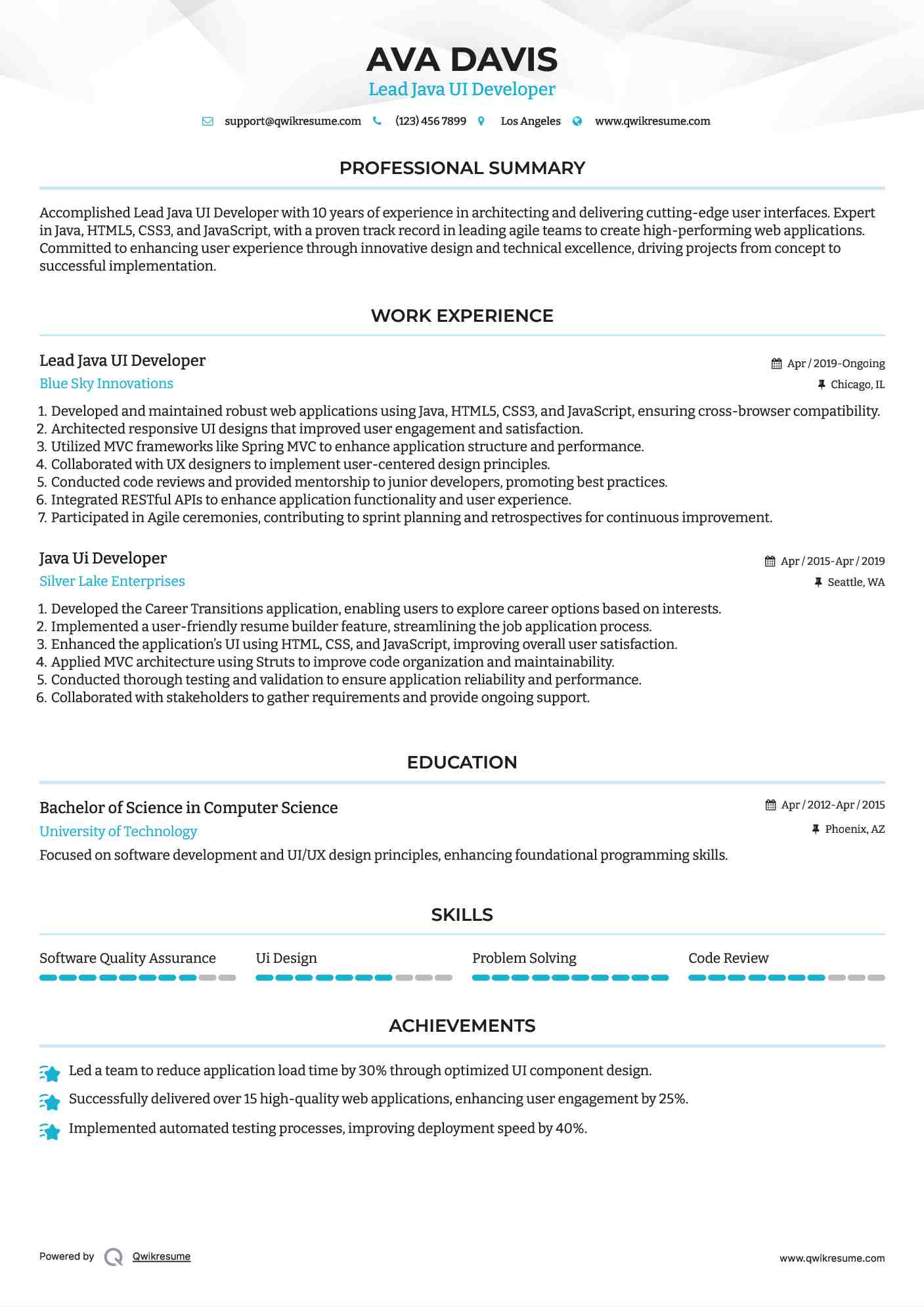 Lead Java UI Developer Resume Template