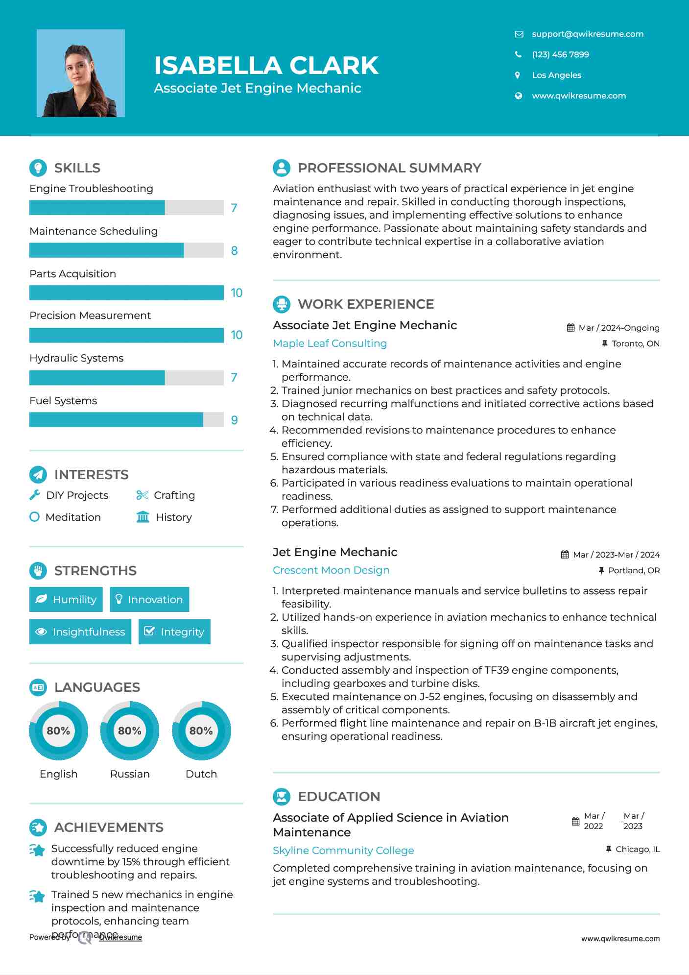 Associate Jet Engine Mechanic Resume Model