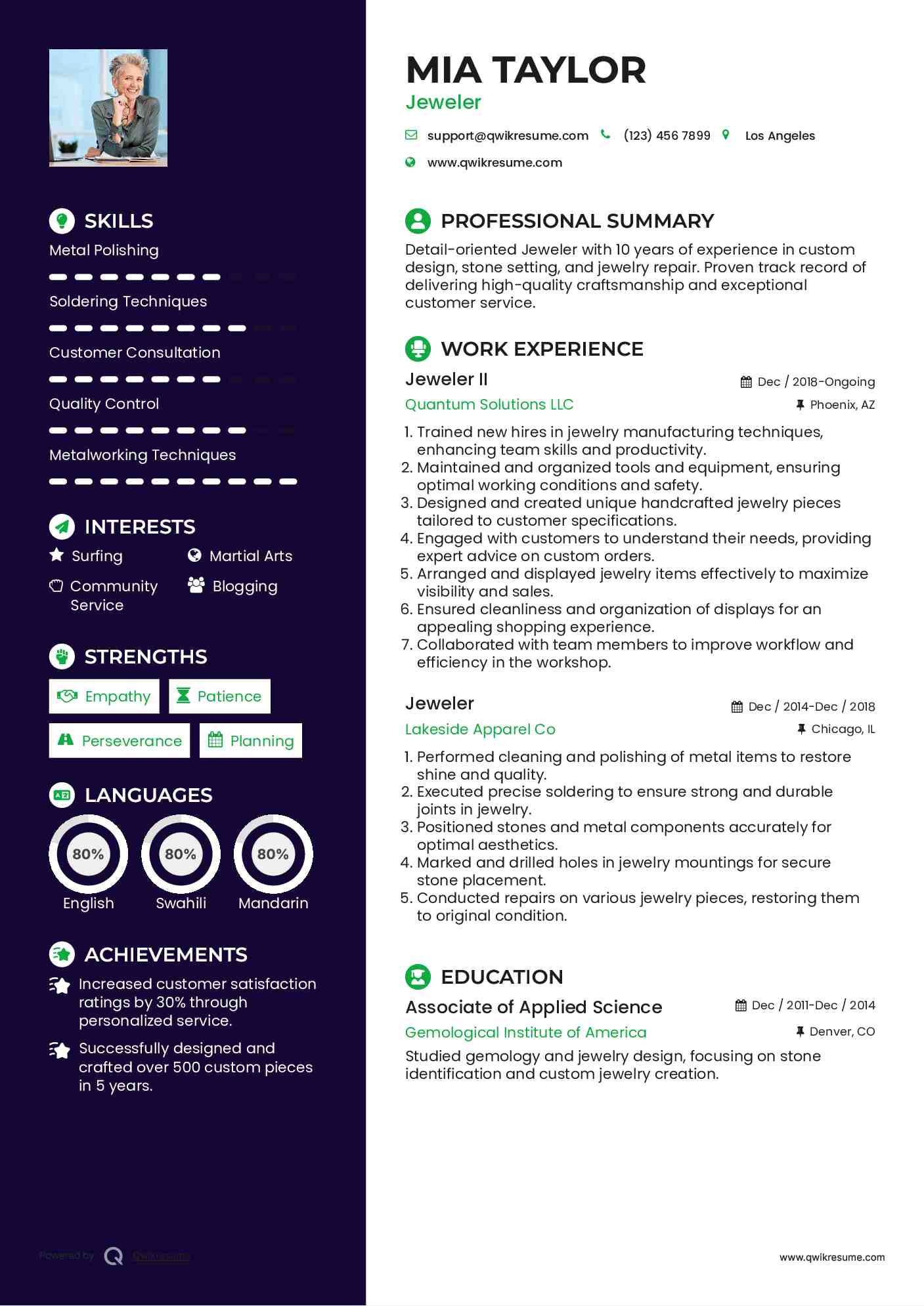 Jeweler II Resume Format
