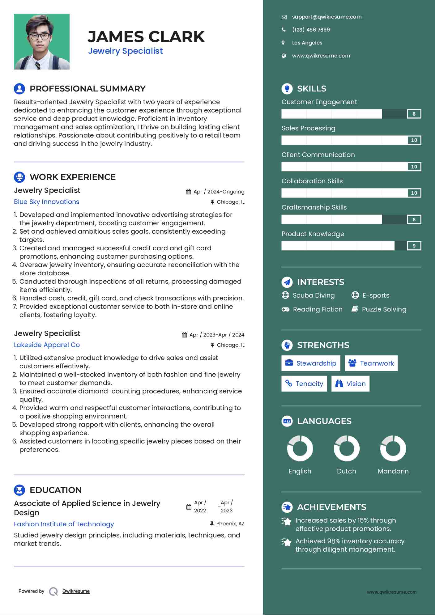 Jewelry Specialist Resume Template