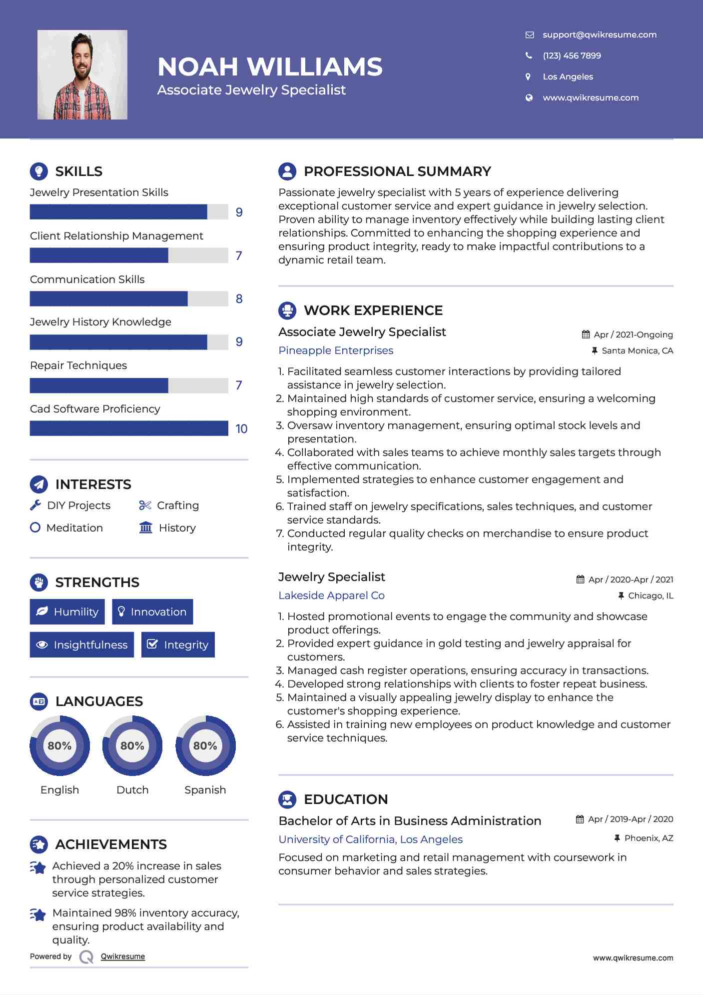 Associate Jewelry Specialist Resume Example