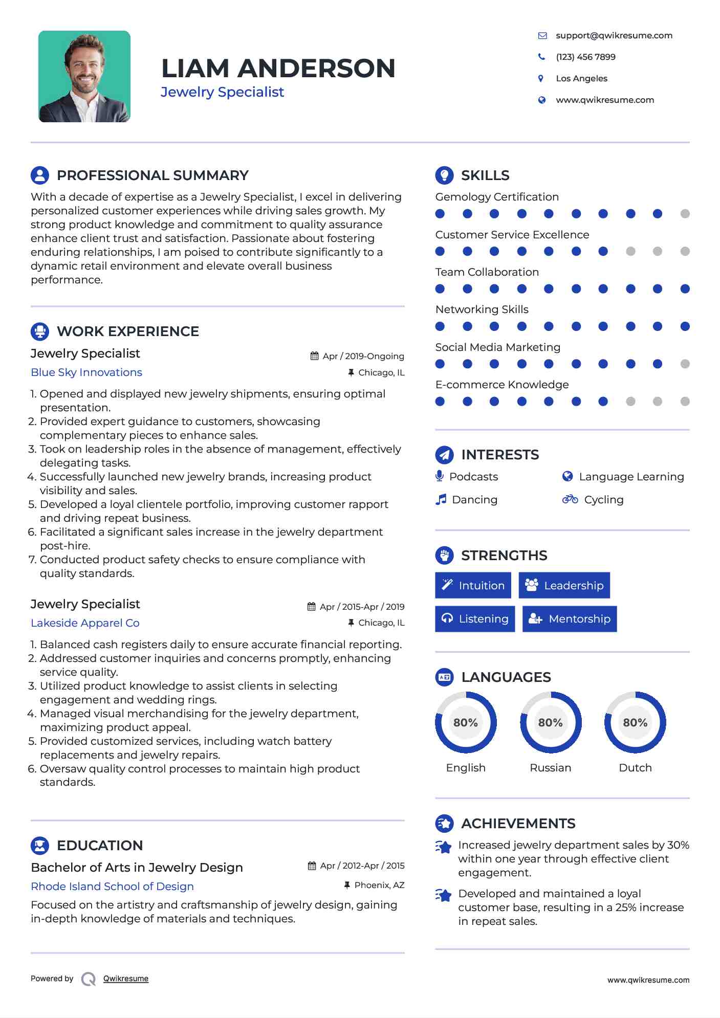 Jewelry Specialist Resume Example