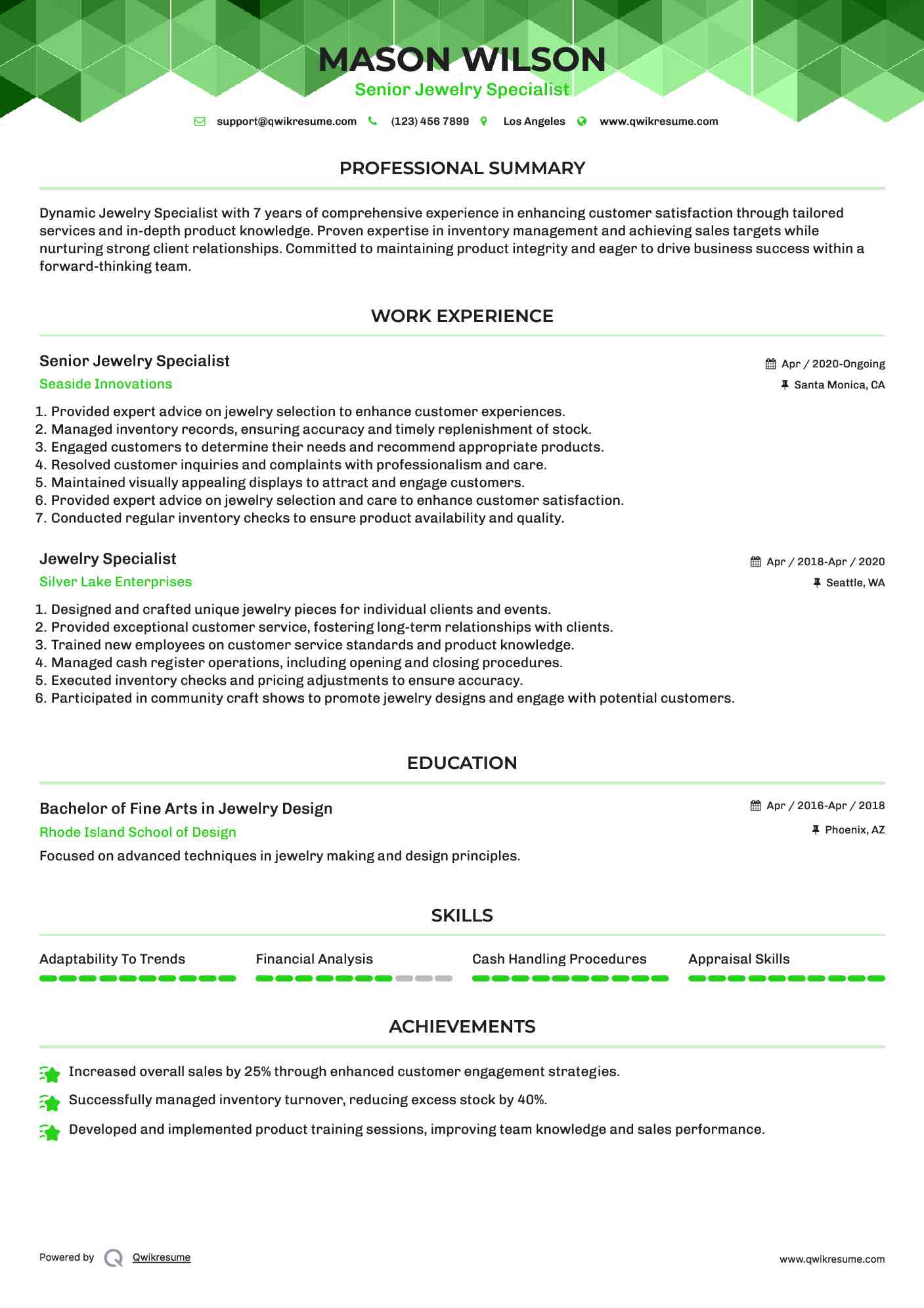 Senior Jewelry Specialist Resume Format
