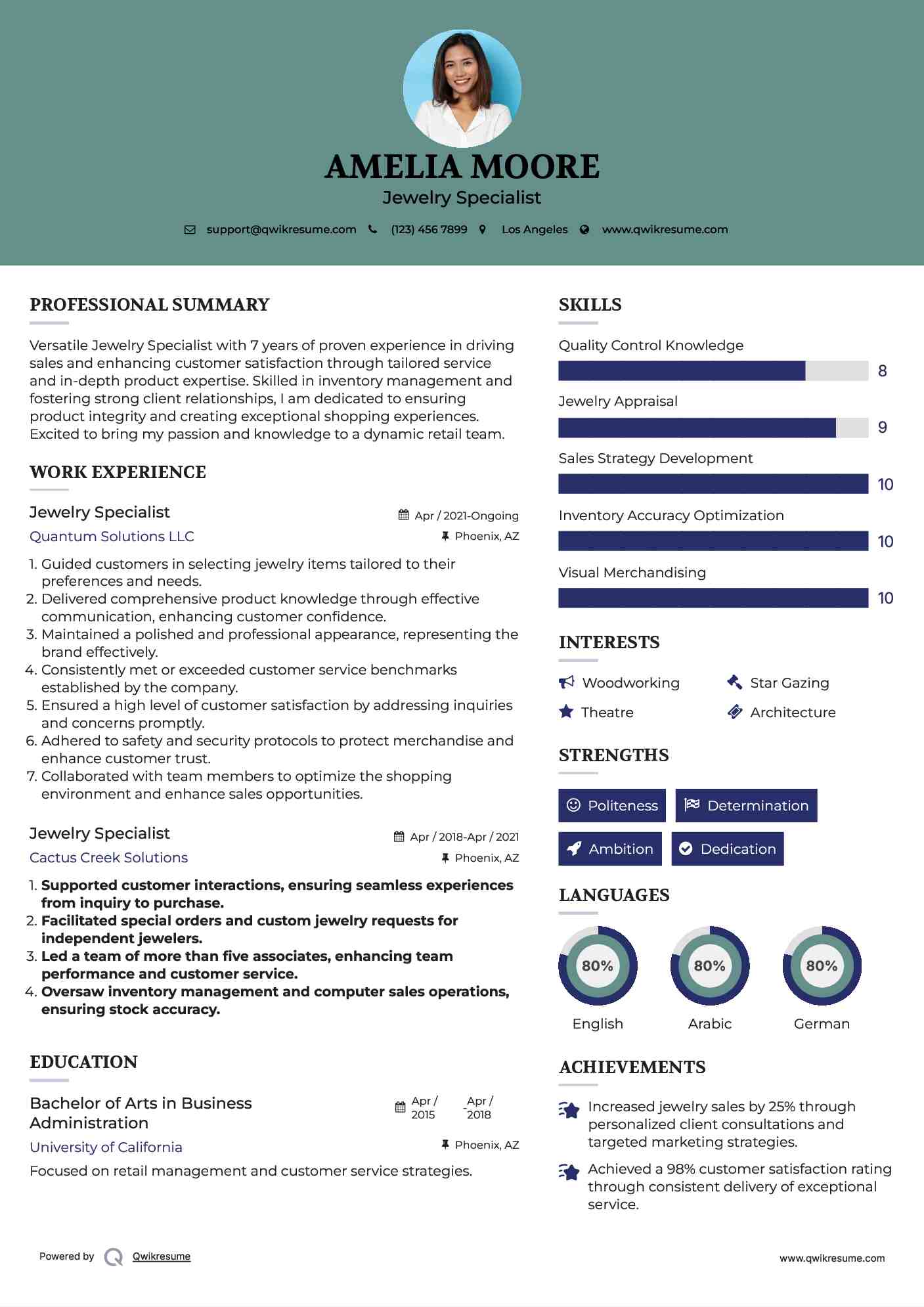 Jewelry Specialist Resume Example