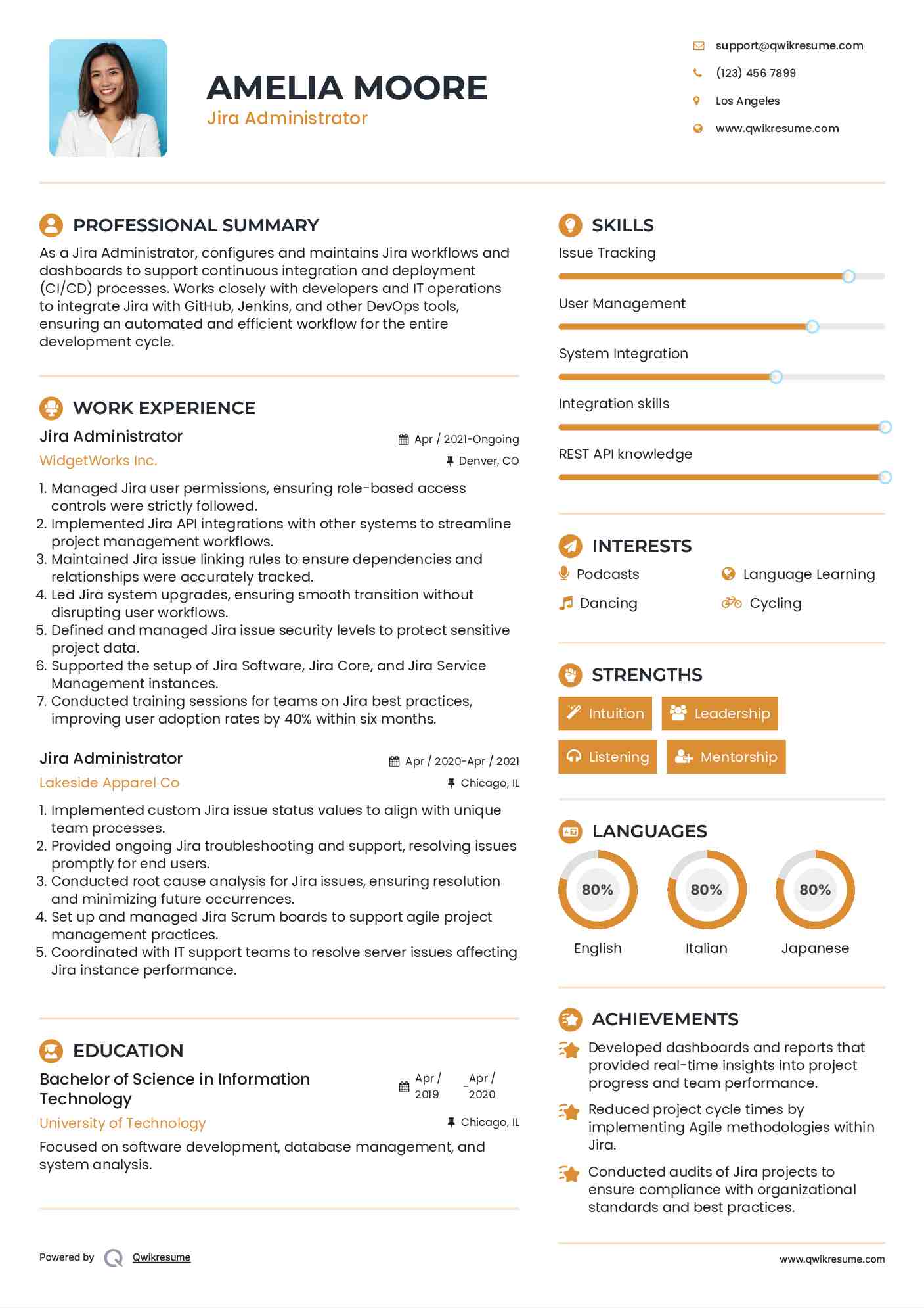 Jira Administrator Resume Example