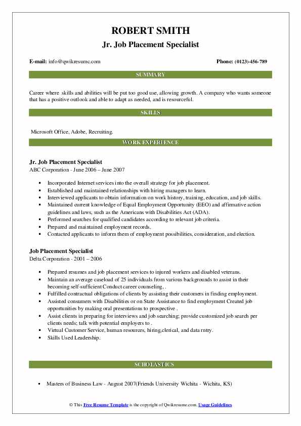 Job Placement Specialist Resume Samples QwikResume