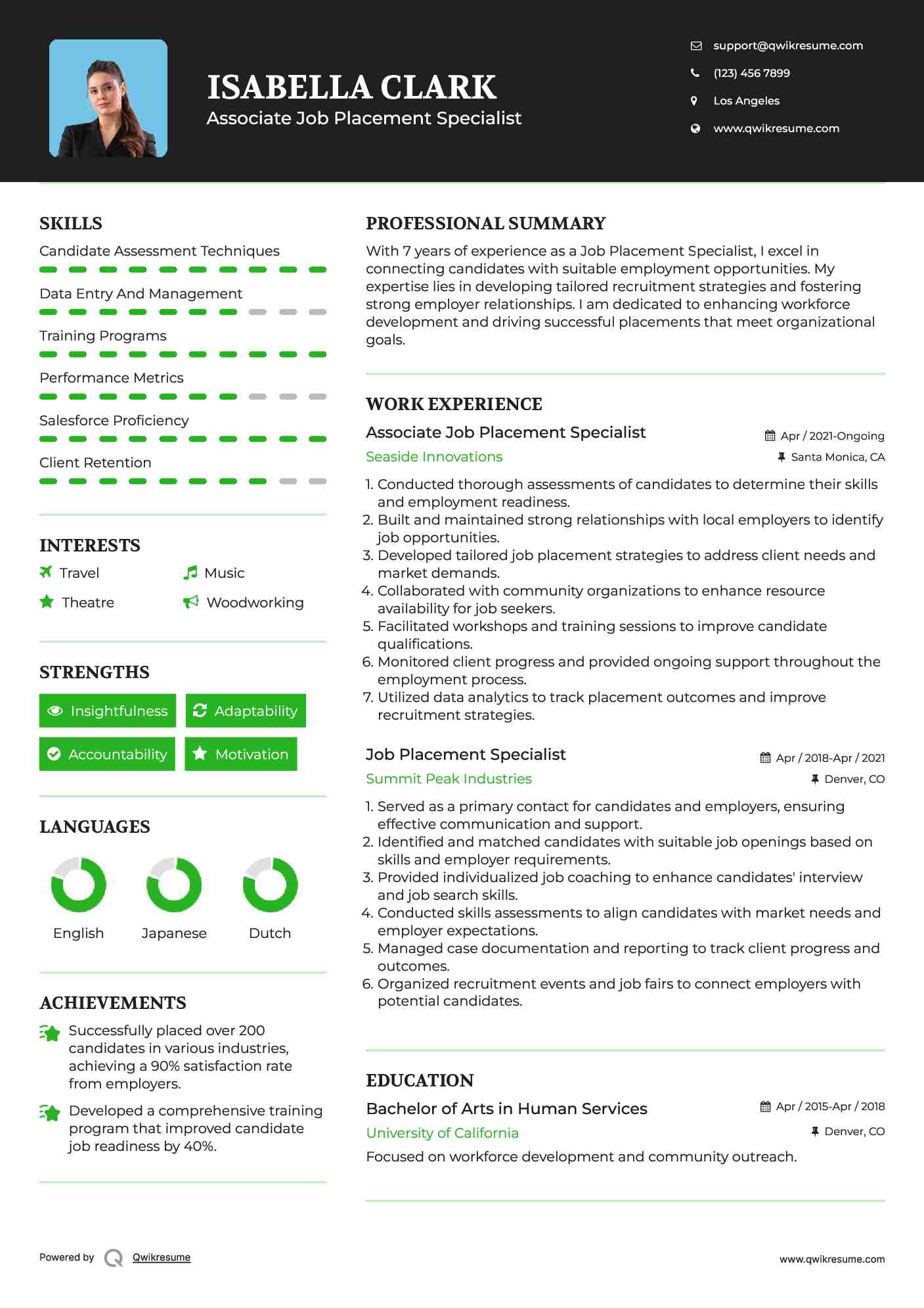 Associate Job Placement Specialist Resume Sample