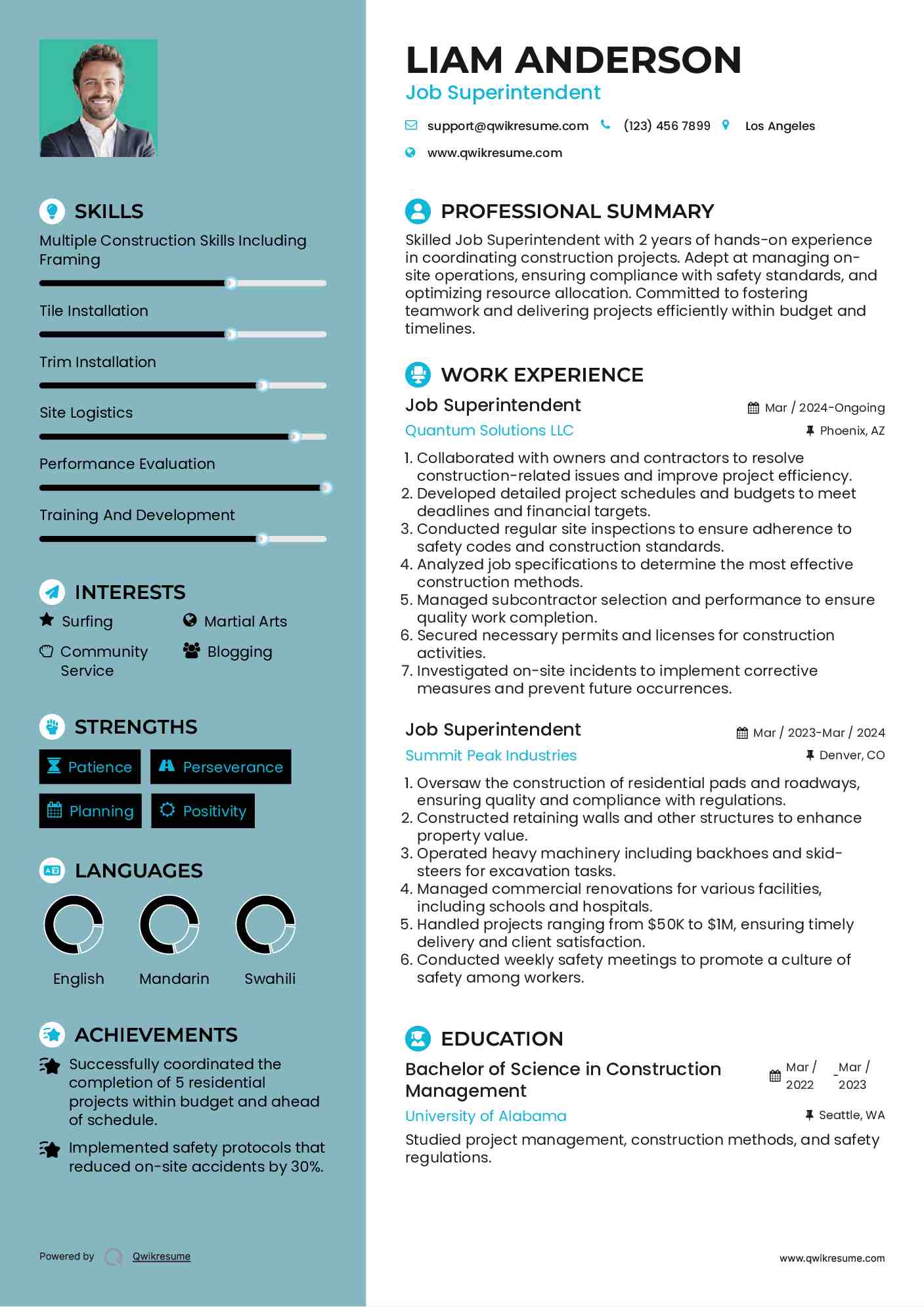 Job Superintendent Resume Model