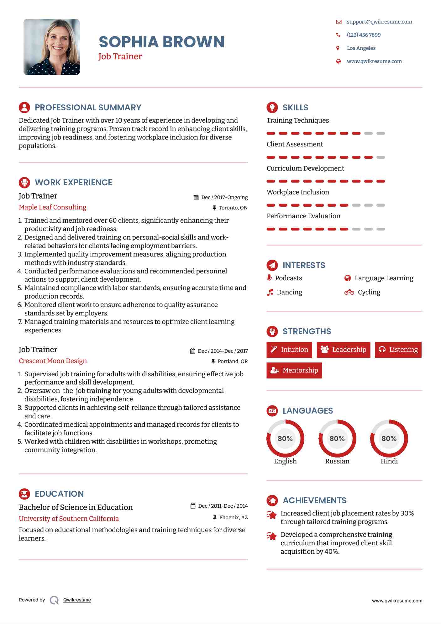 Job Trainer Resume Example