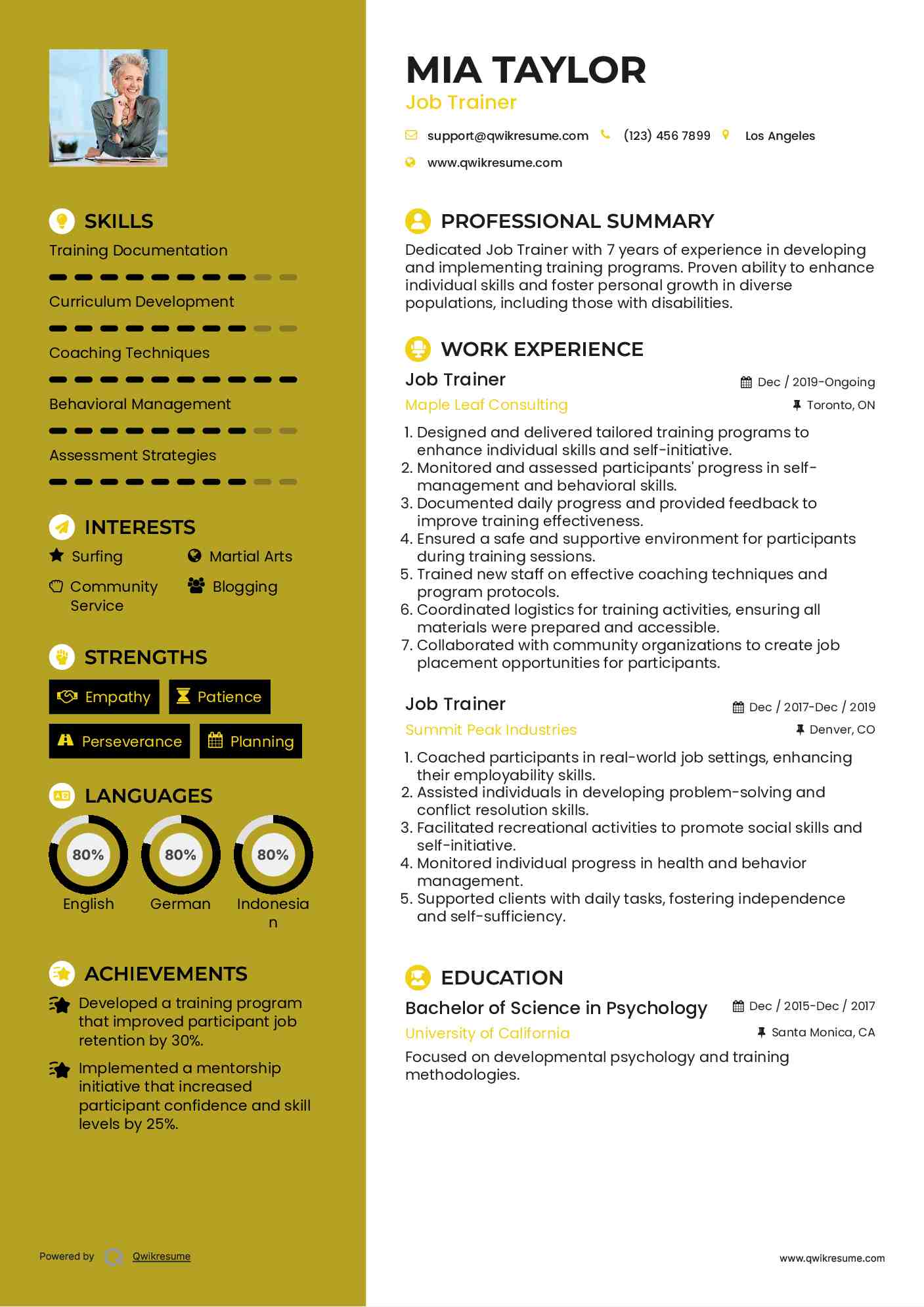 Job Trainer Resume Example