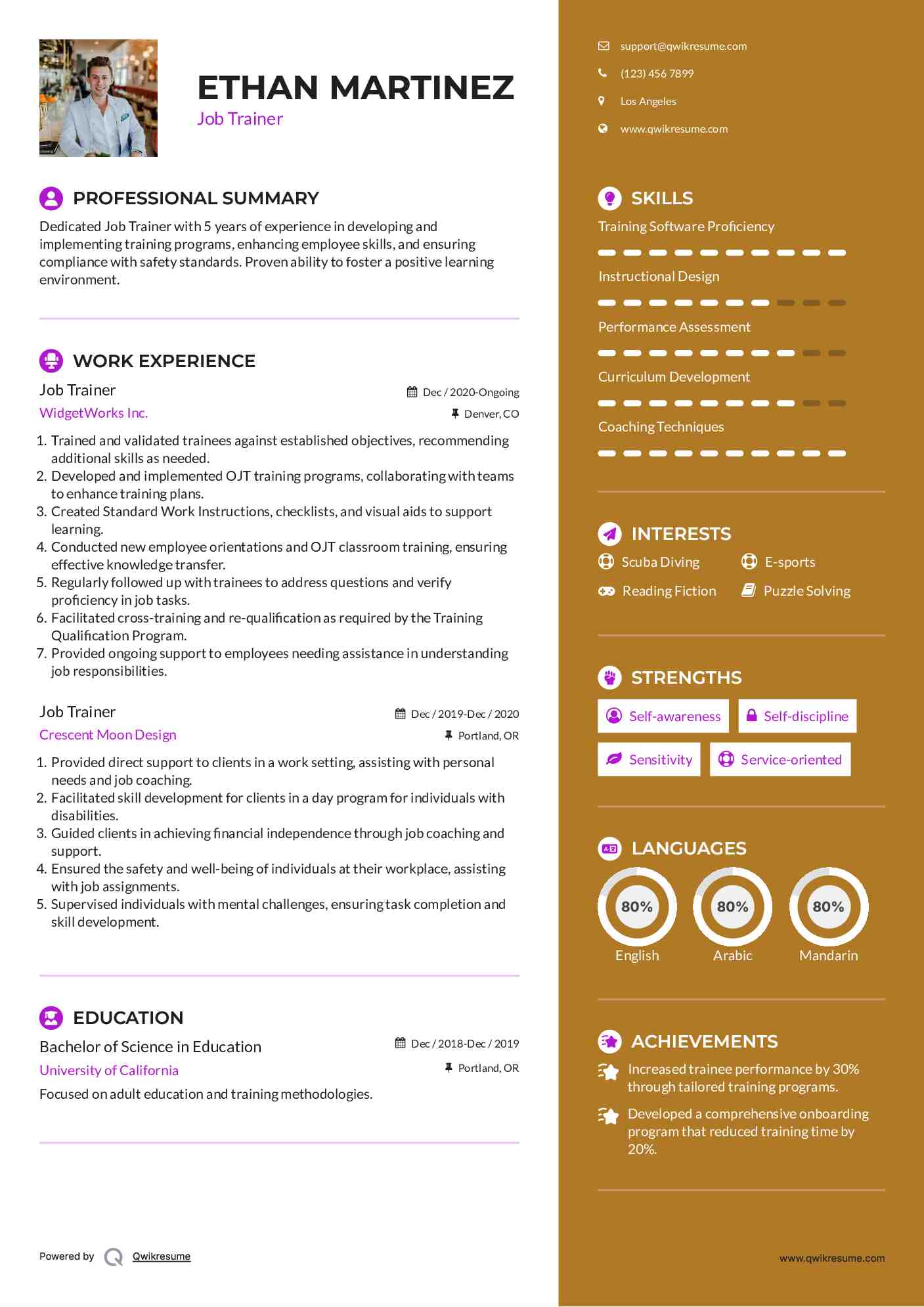 Job Trainer Resume Template