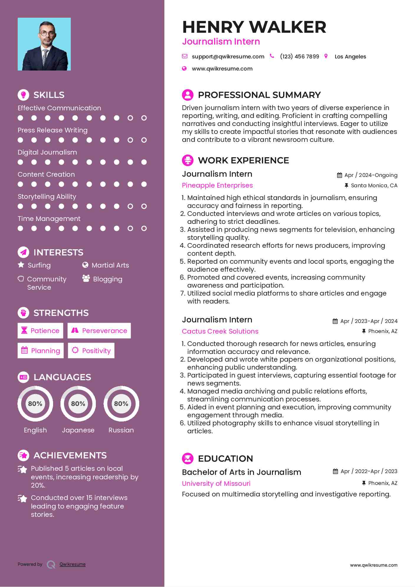 Journalism Intern Resume Format