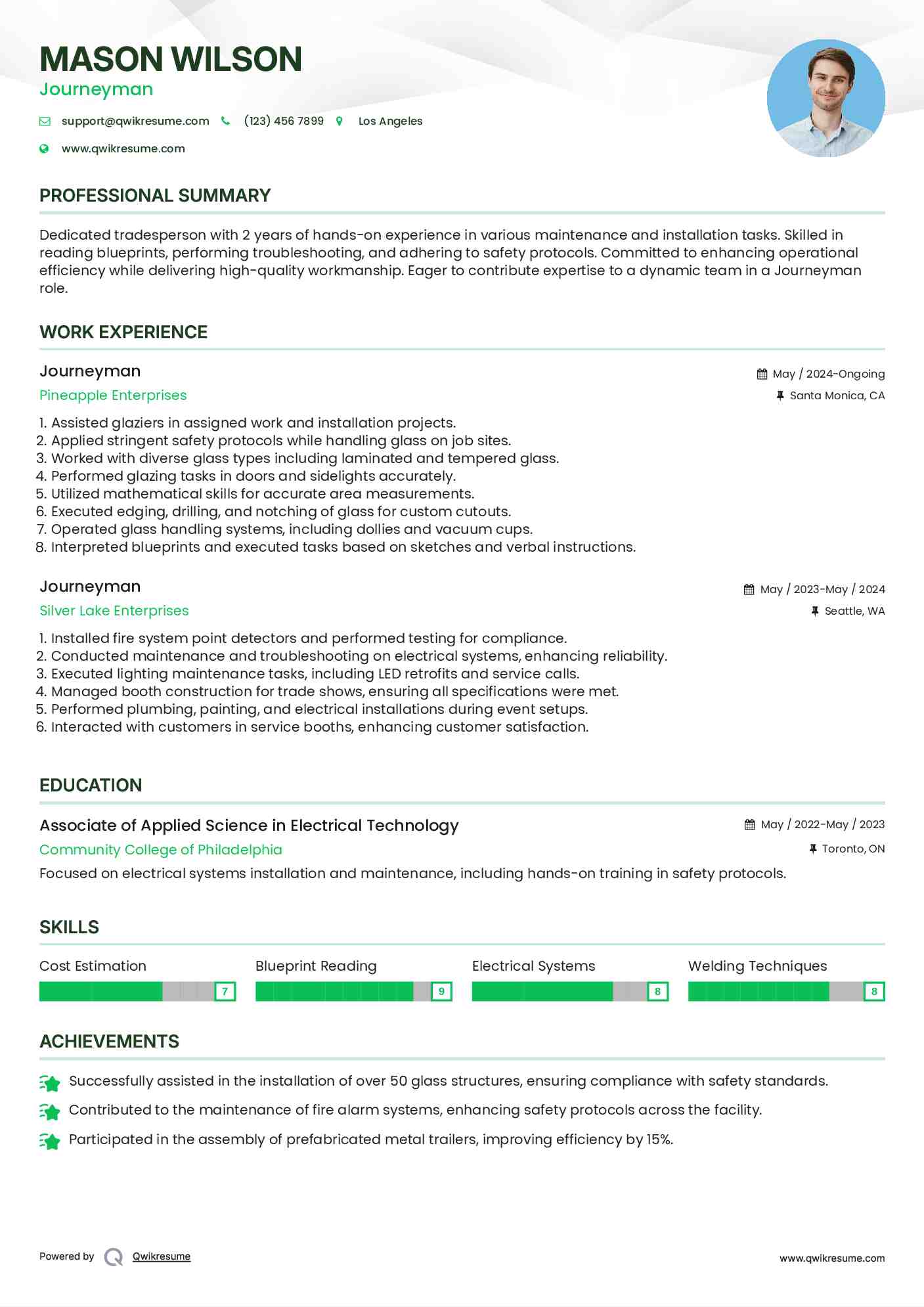 Journeyman Resume Model