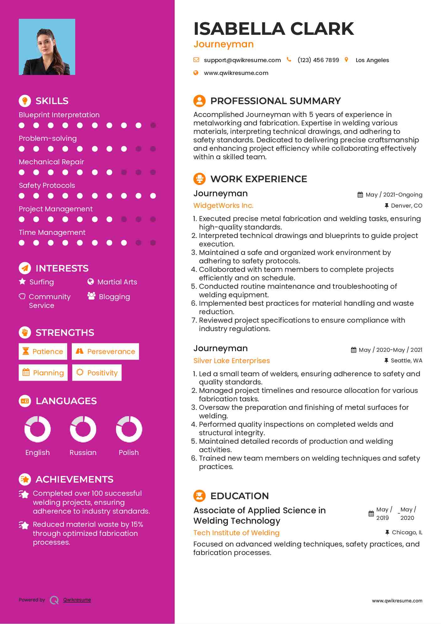Journeyman Resume Format