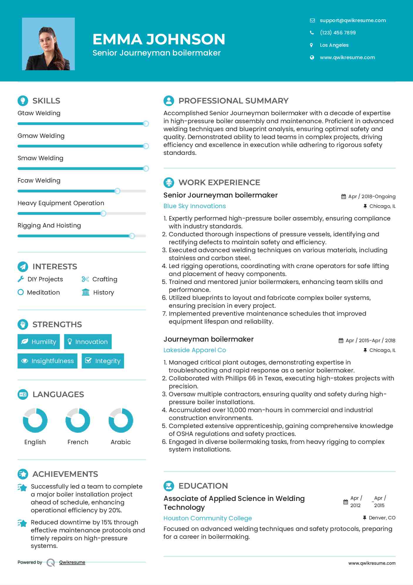 Senior Journeyman boilermaker  Resume Template