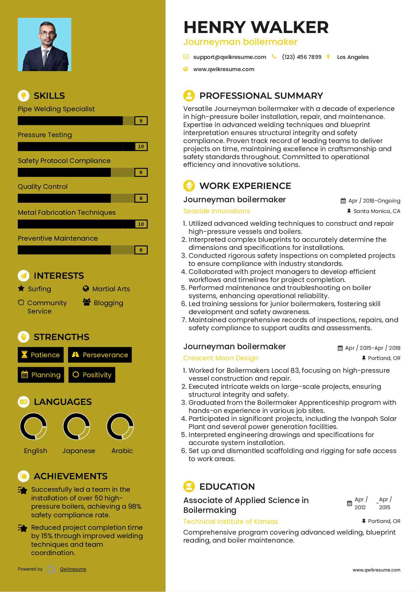 Journeyman boilermaker Resume Sample
