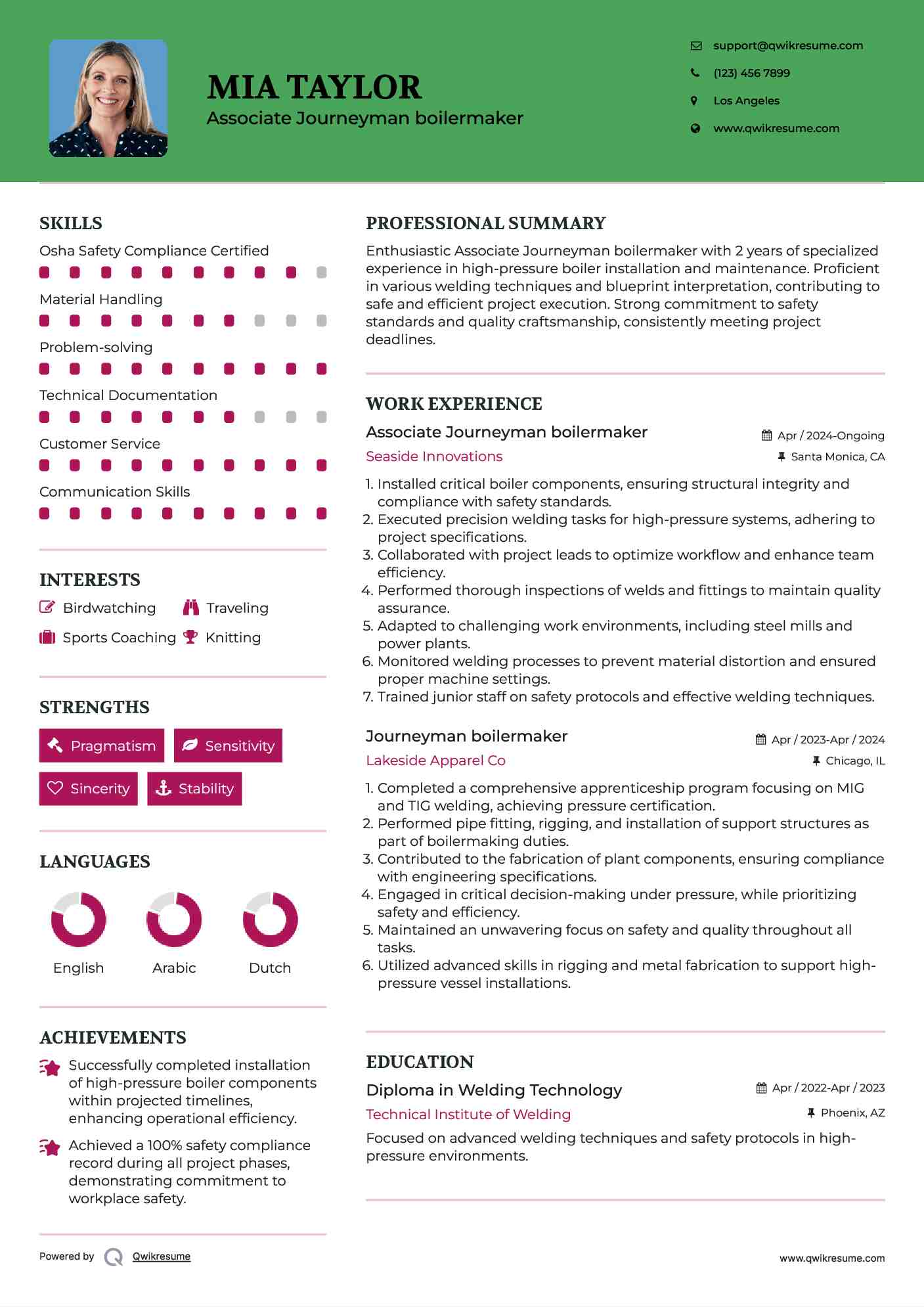 Journeyman boilermaker Resume Samples QwikResume