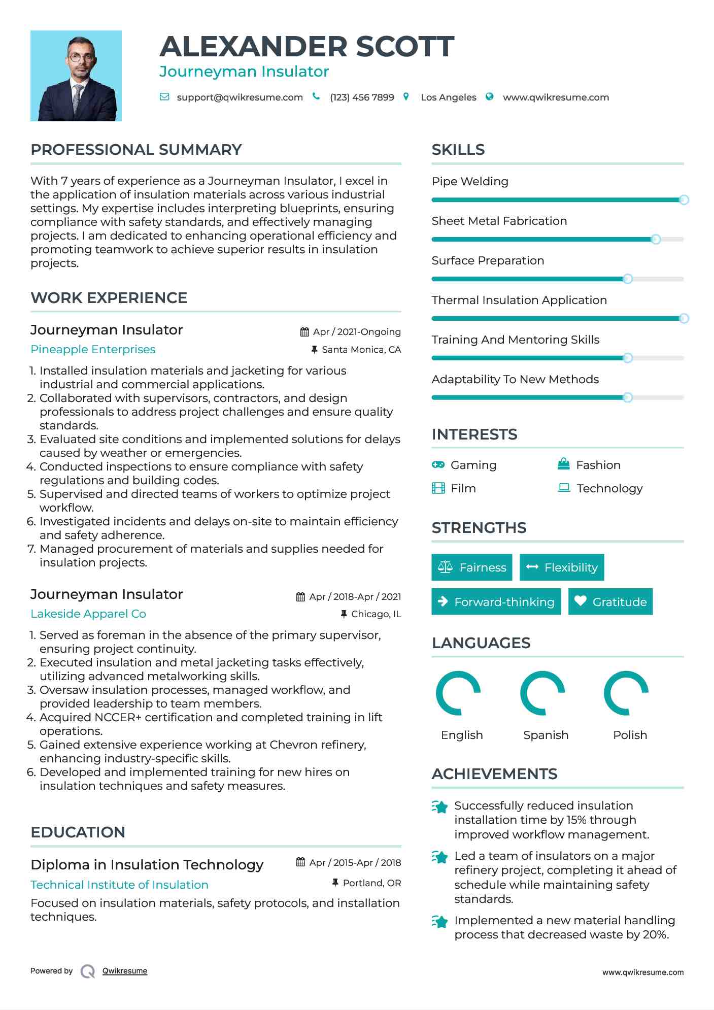 Journeyman Insulator Resume Samples QwikResume