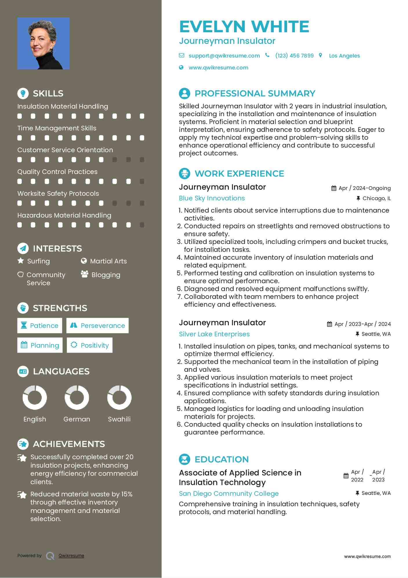 Journeyman Insulator Resume Samples QwikResume